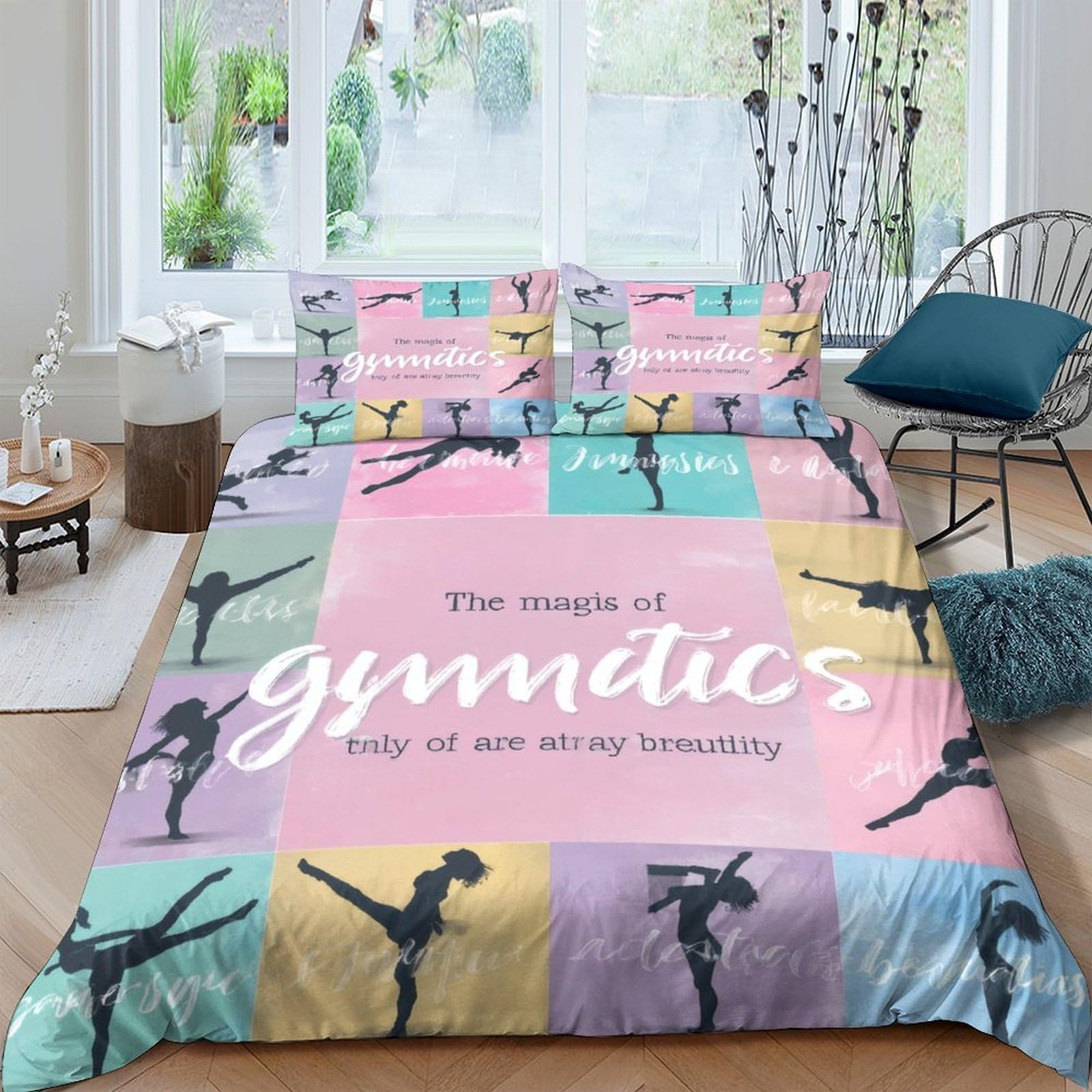Ctjqhvkz Style-8 3D Printed Gymnastics Silhouette Fitted Sheet Microfiber Pastel Bed Cover Anti-Slip Machine Washable For Bedroom Home Single（135X200cm）