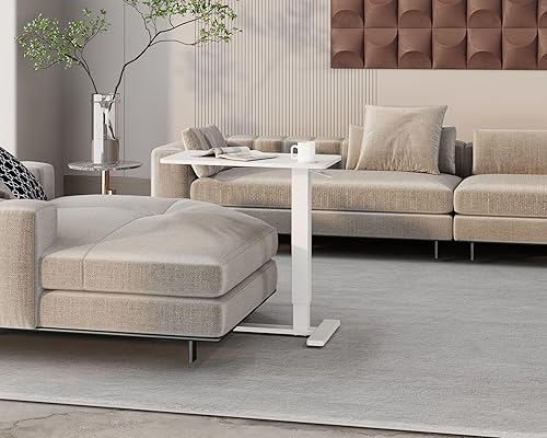 Miniatura 9 de Kantek Mesa auxiliar de elevación neumática móvil blanca, 28 x 15.7 pulgadas, altura fácil y silenciosa, ajustable (25 a 39 pulgadas), ruedas