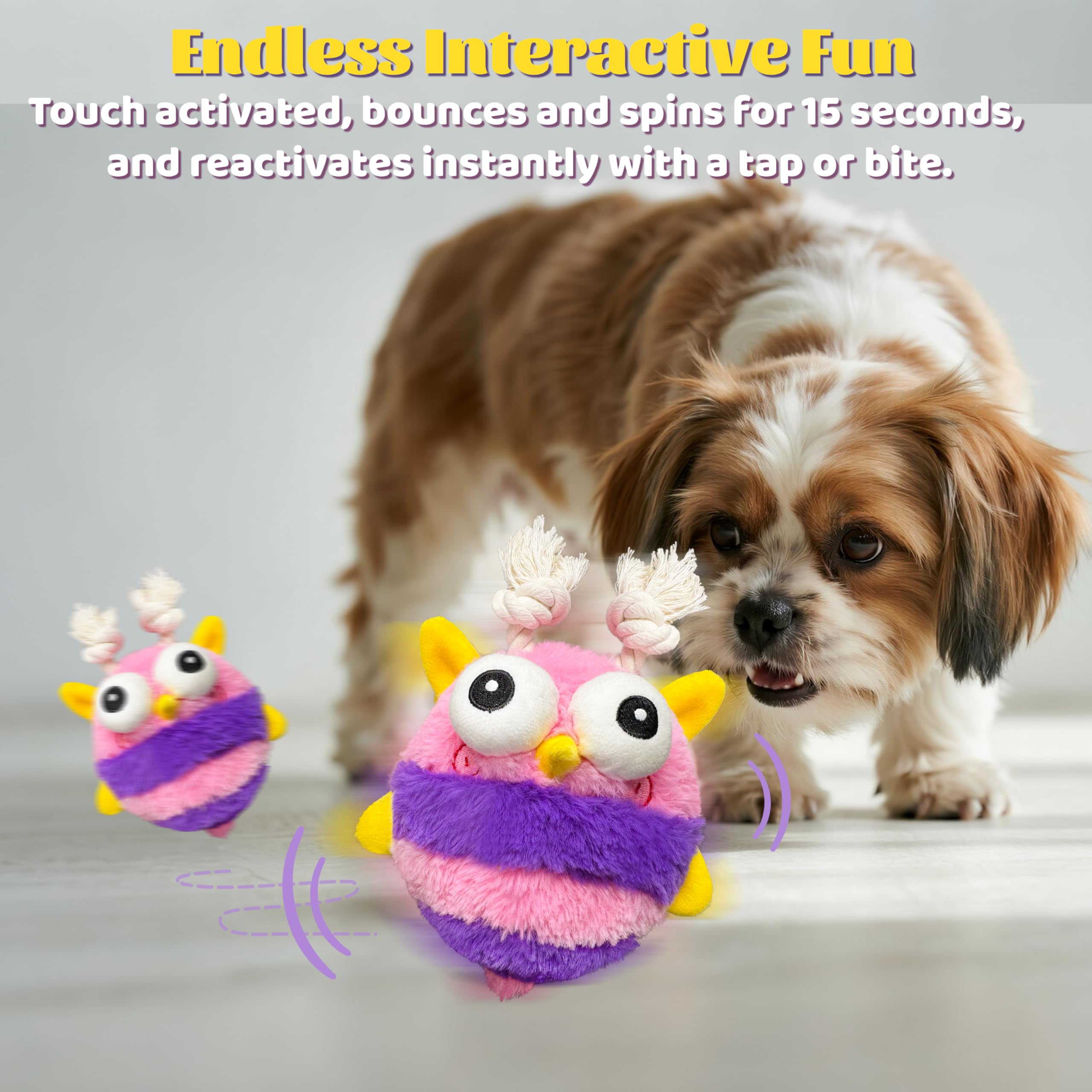 GUKCO Jouets mobiles pour chien – Jouet couineur interactif rechargeable pour chien avec balle activée par le mouvement, musique, enregistrement et modes silencieux – Jouet auto-jeu pour petites