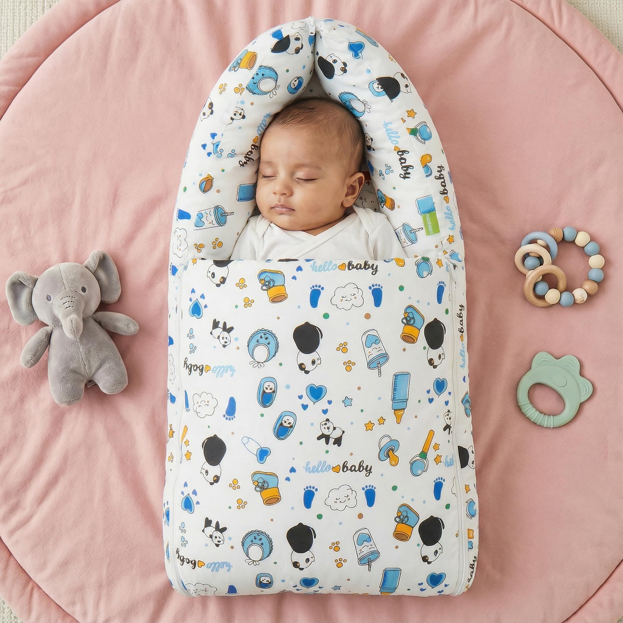 BAYBEE Polyester Baby Cotton Bed Cum Carry Bed Printed Baby Sleeping Bag-Baby Bed-Infant Portable Bassinet-Nest for Co-Sleeping Unisex Baby Bedding for New Born 0-12 Months Old (Panda Blue)-image-10