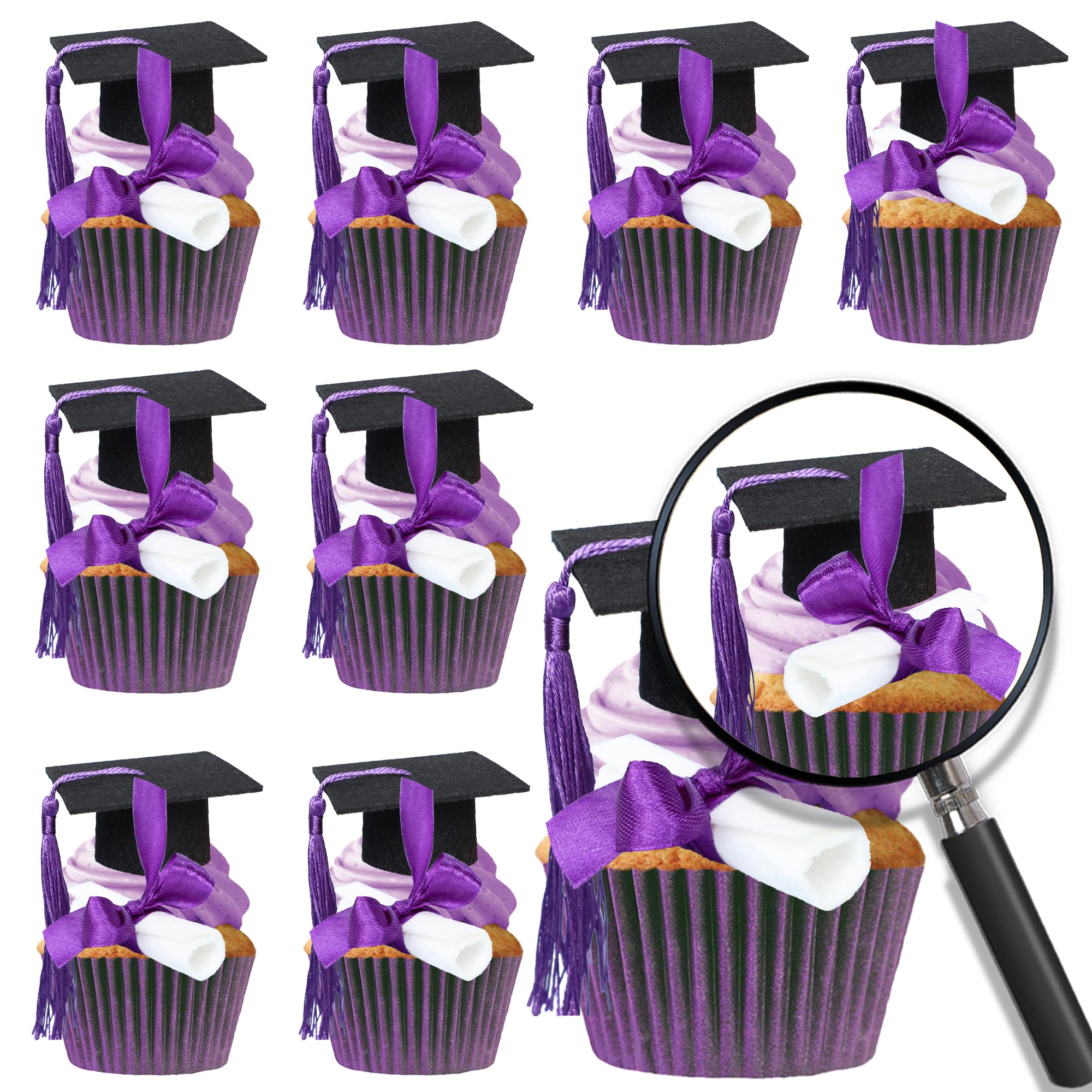 Gyufise 24Pcs 3D 2026 DIY Graduation Cap Cupcake Toppers and 24Pcs Diploma Picks 2026 Congrats Grad Cupcake Picks with Tassels for School Boys Girls