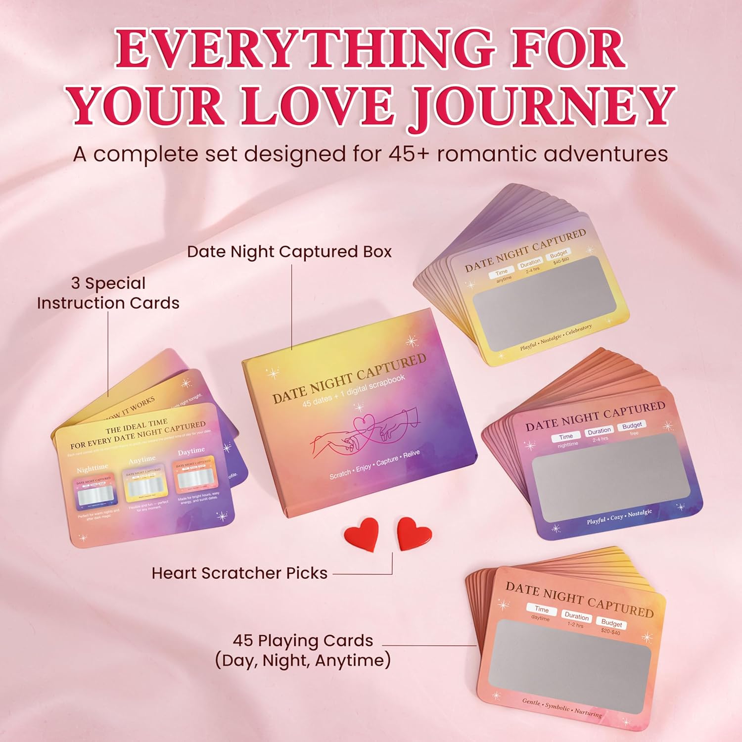 45 Fun and Romantic Scratch Off Date Night Ideas for Him Her - Date Night Captured 45 Scratch Off Cards For Couples With Digital Scrapbook - Anniversary Wedding Gifts For Men Women Husband Wife