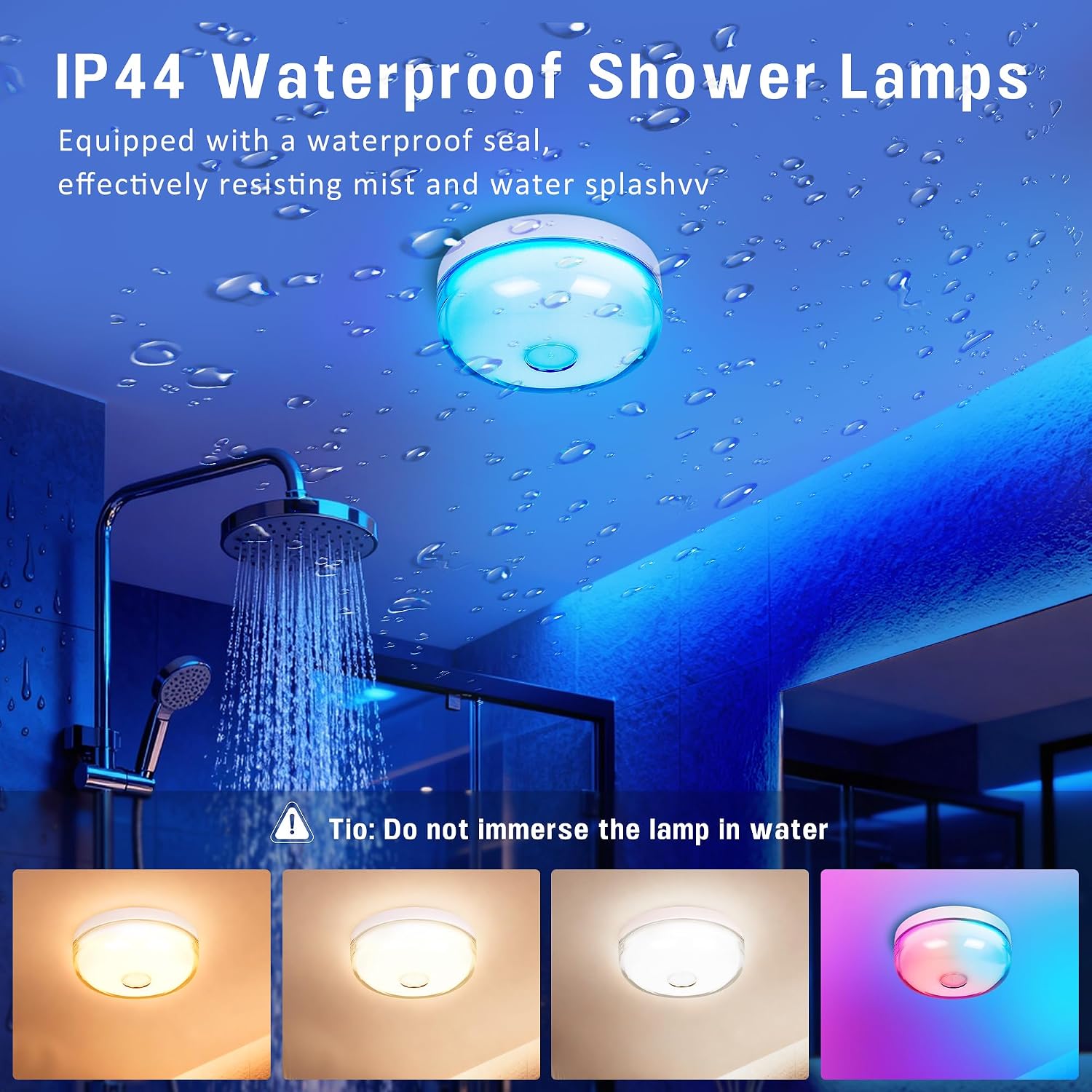 4-Pack Shower Light for Inside Shower, 15 RGBW Color Changeable shower Lamp Waterproof with Remote(Dimmable＆Timer), Bathroom Light, Wireless LED Mood Lighting for Bedroom, Closet, Party, Night Light
