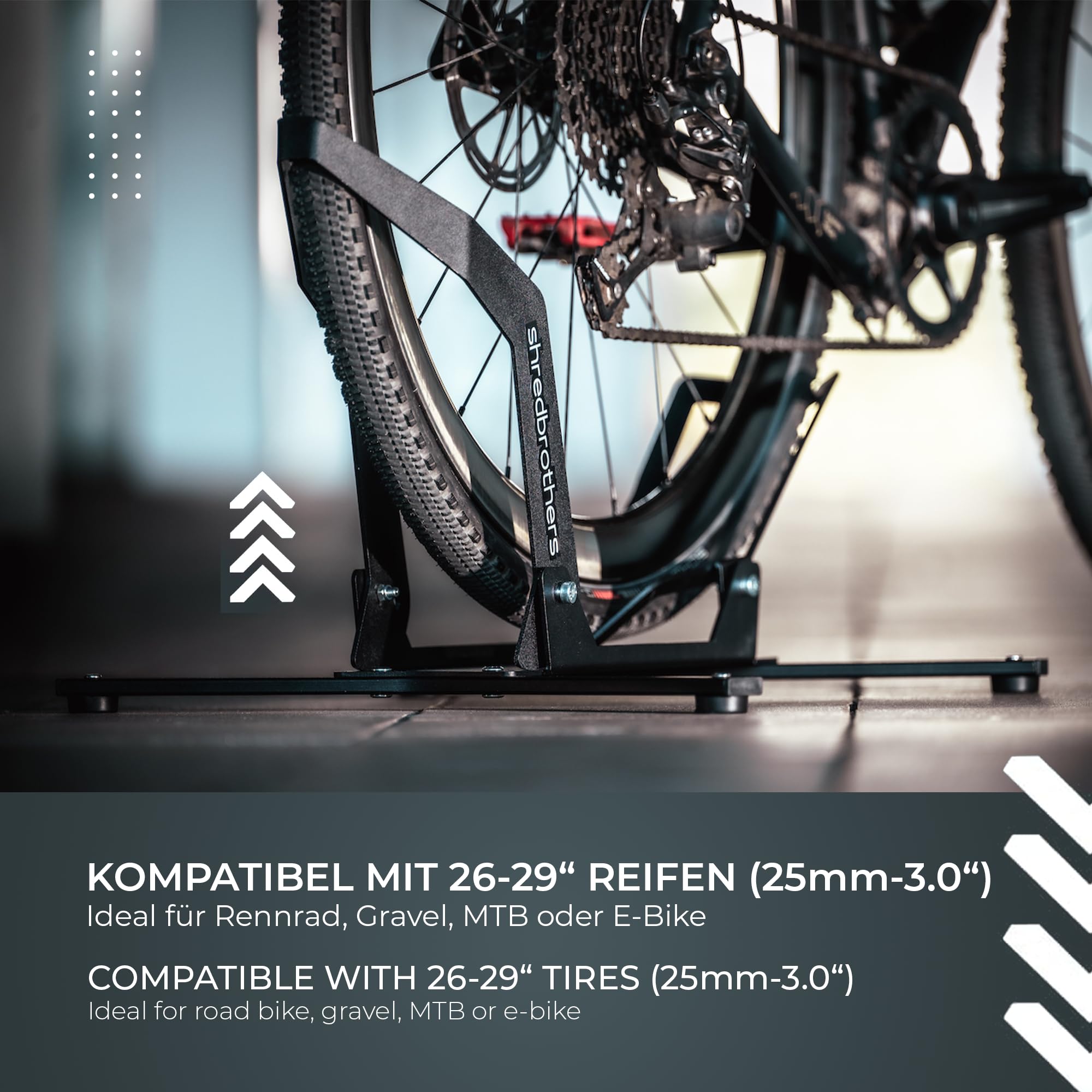 Fahrradständer Boden für E-Bike & MTB – Massiver Fahrradständer freistehend, 40 kg Traglast, 26–29 Zoll, bis 3,0 Zoll Reifenbreite – stabiler Fahrradhalter für Garage