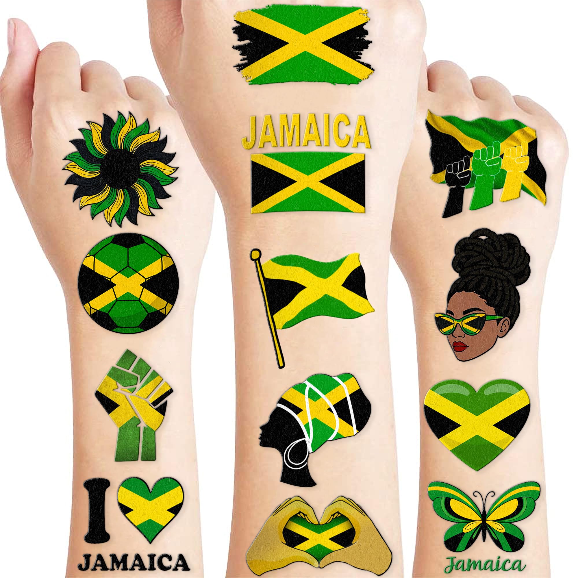 96 PCS Jamaica Flag Pre Cut Temporary Tattoos
