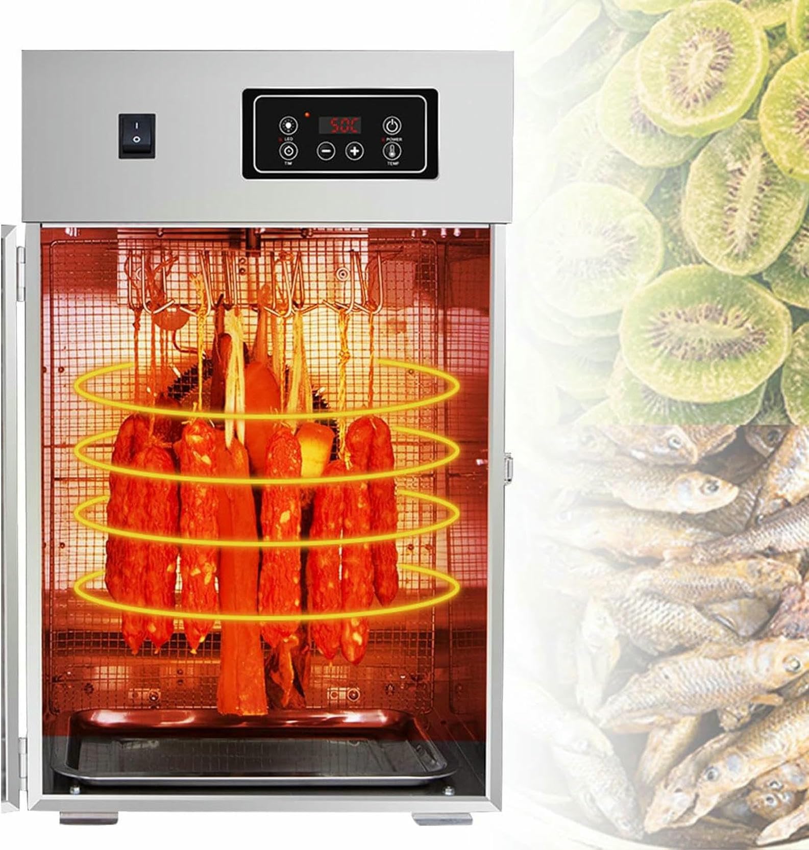 asdchZen Stainless Steel Food Dehydrator, 360 °Rotary Meat Dryer, Commercial Food Dryer, Stainless Steel Rotating Dryer For Sausages, Bacon, P