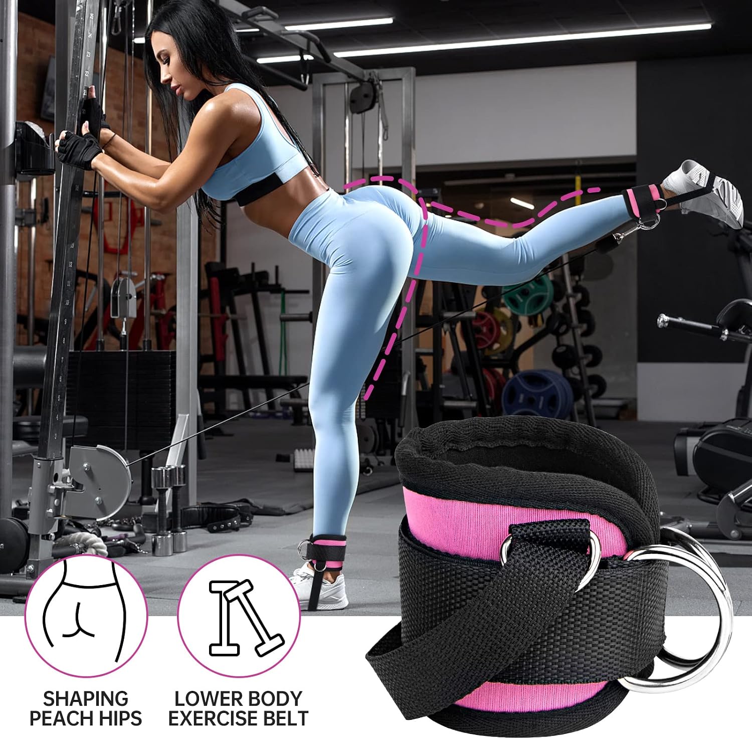 LUCKJOY Ankle Straps for Cable Machine Glute Kickbacks, Adjustable Comfort fit Men Women Leg Workout Strap (Pair)