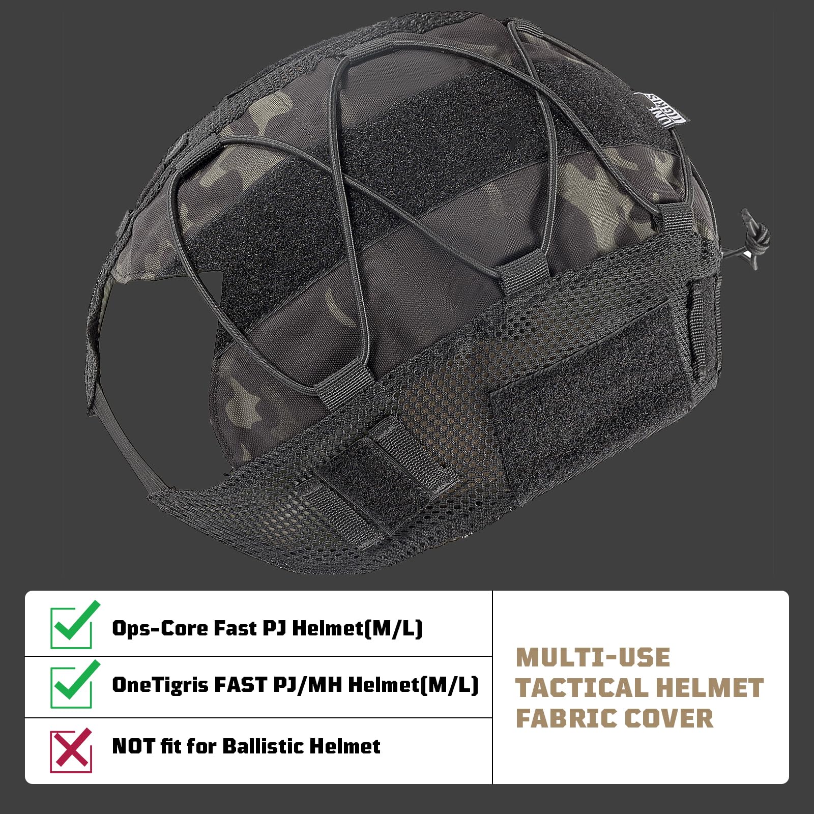 OneTigris Tactical Fast Helmet Cover Cloth for Fast PJ Helmet in Size M/L, Bump in Size XL or L/XL - ZKB15