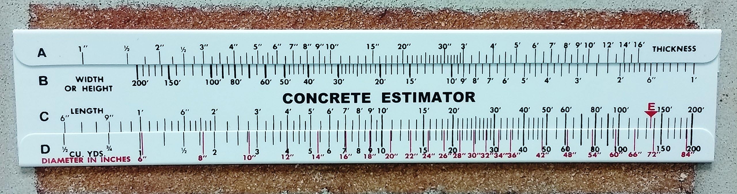 Concrete Estimator Slide Ruler 200 Yard Volume Calculator Made of Durable Plastic