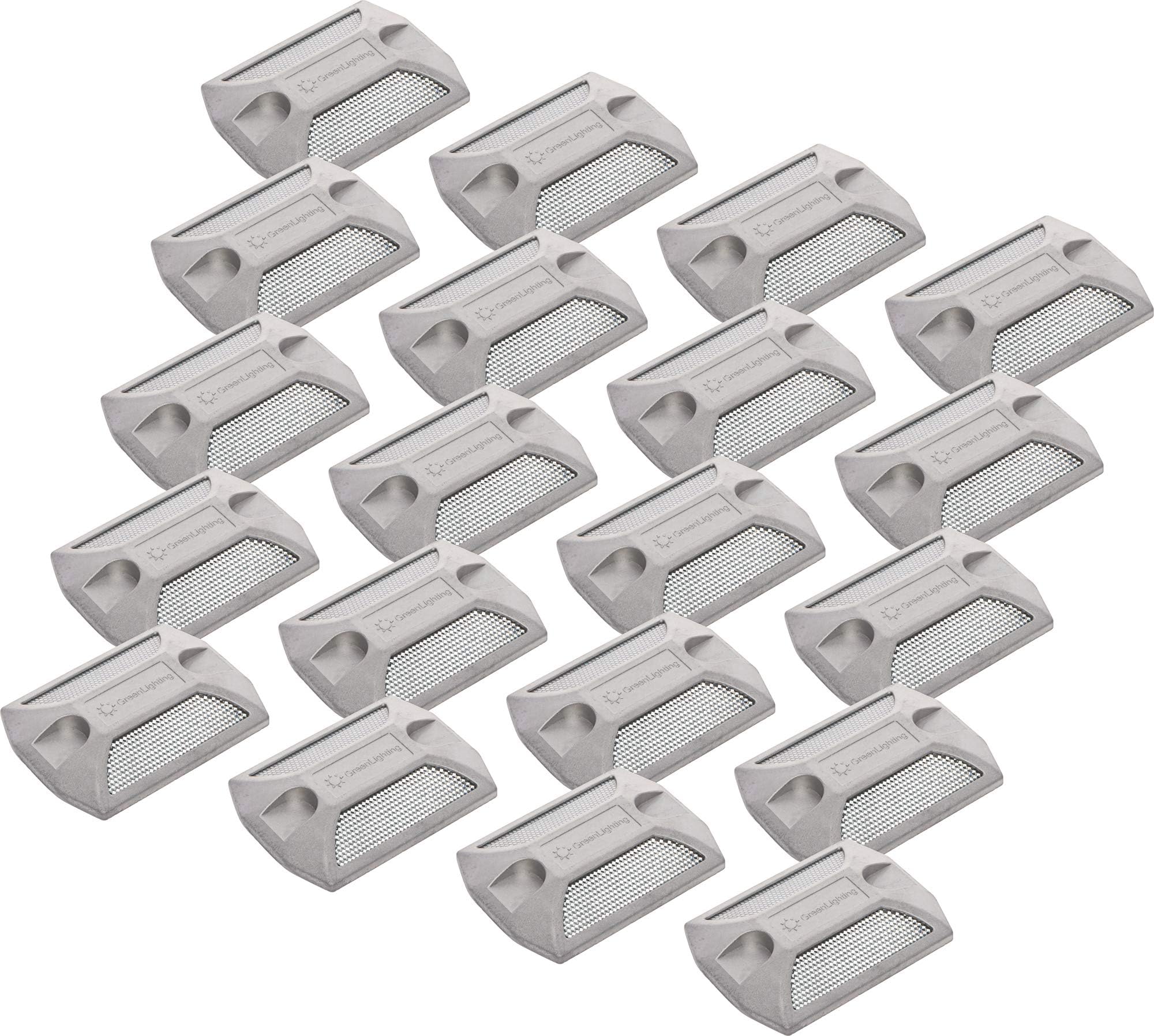 GreenLighting 20 Pack White Reflective Road Studs - Commercial Grade Heavy Duty Aluminum Road Pavement Markers