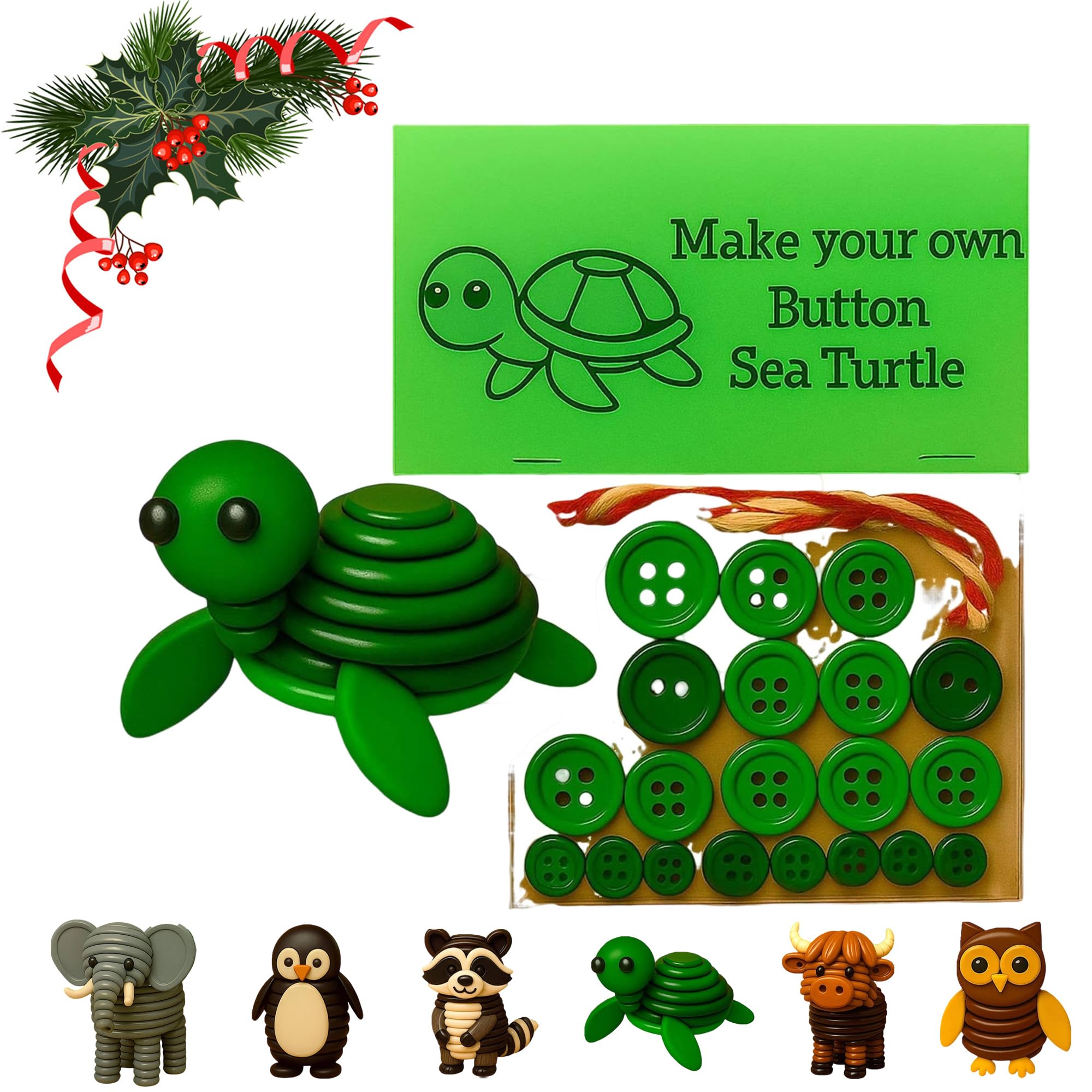 DIY Button Highland Cow Craft Kit, Make Your Own Christmas Button Christmas Tree Ornament Kit, Cute Highlands Cattle Buttons Ornament Making Kit, for Christmass Tree Hanging Decorations (Tortoise)