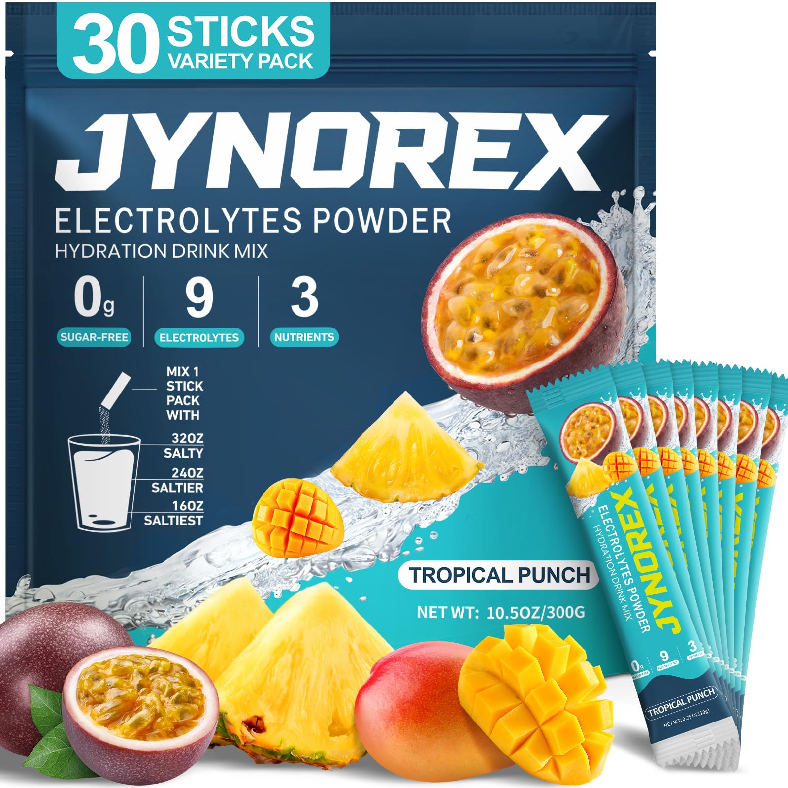 Electrolytes Powder Packets Sugar Free, 30 Sticks High Sodium Hydration Packets, Electrolyte Drink Mix with Lemon Lime Watermelon Peach Berry Kiwi Tropical Punch Lychee Cranberry, 10.5OZ — Amazon image 8
