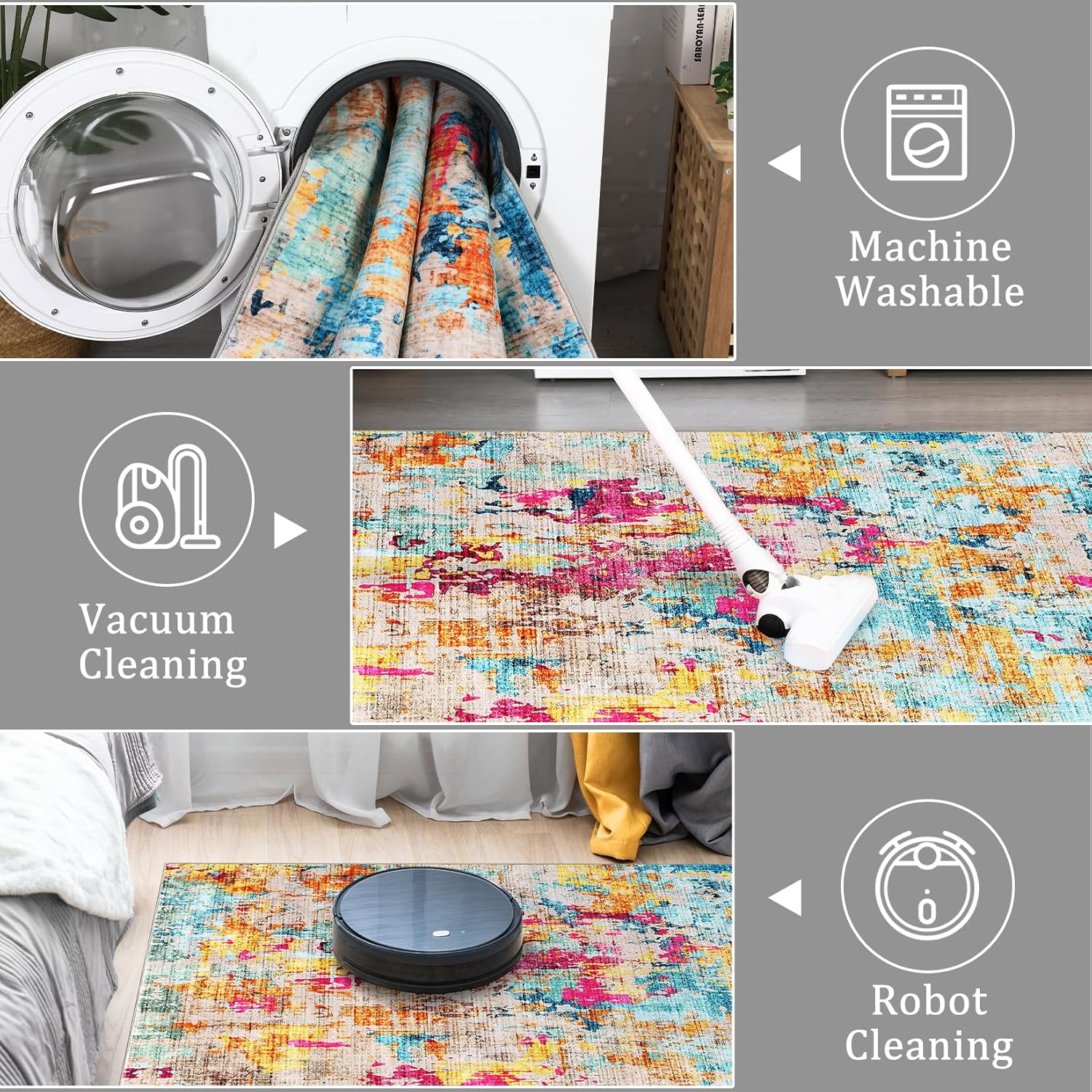 2x6 Runner Rug Washable, Colorful Modern Abstract Kitchen Runners for Hallway Laundry Room, Ultra-Thin Soft Non-Slip Rug Runners for Entryway Bedroom (Colorful Multi, 2'x6')