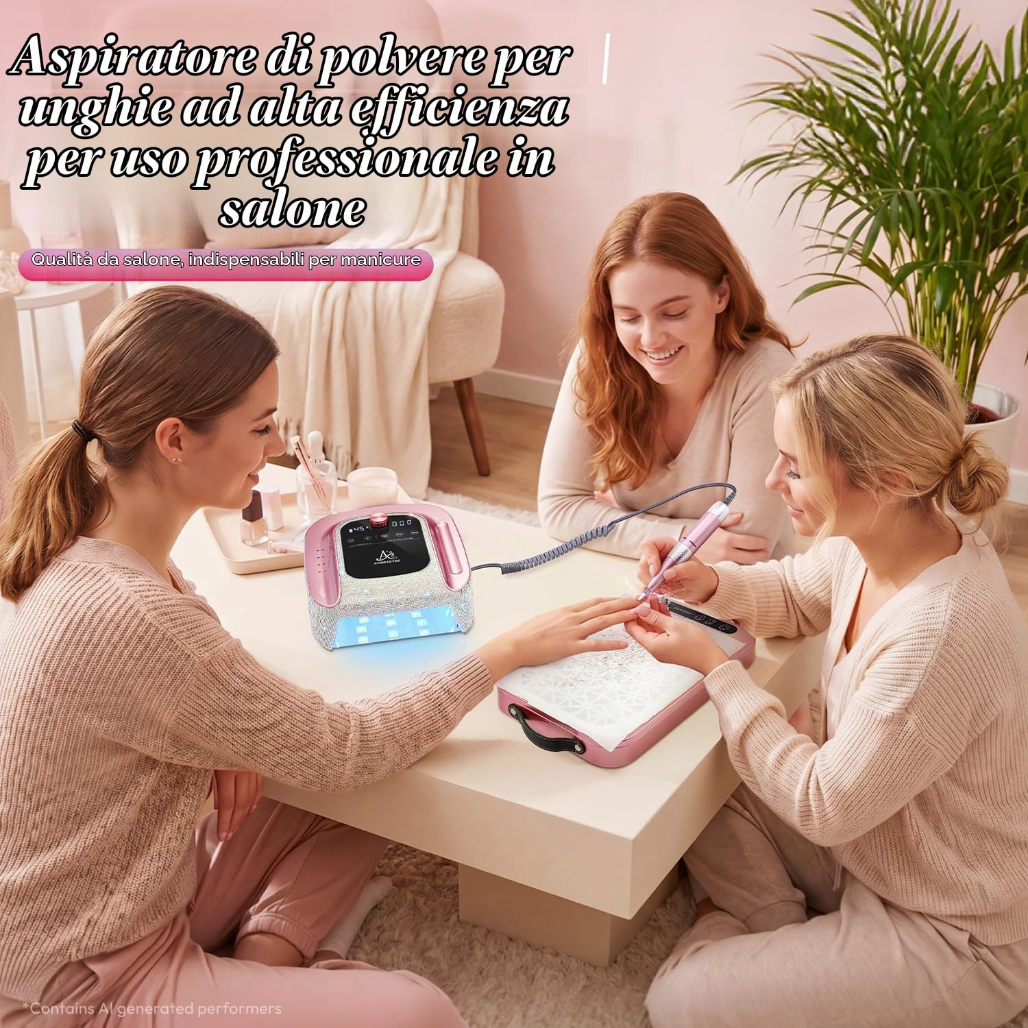 Collettore Polvere Unghie, 2000PA Professionale per Collettore di Polvere Unghie Tecnologia Unghie, con 45 Fogli di Filtro Monouso, per Manicure a Salone Unghie & Home DIY, Rosa