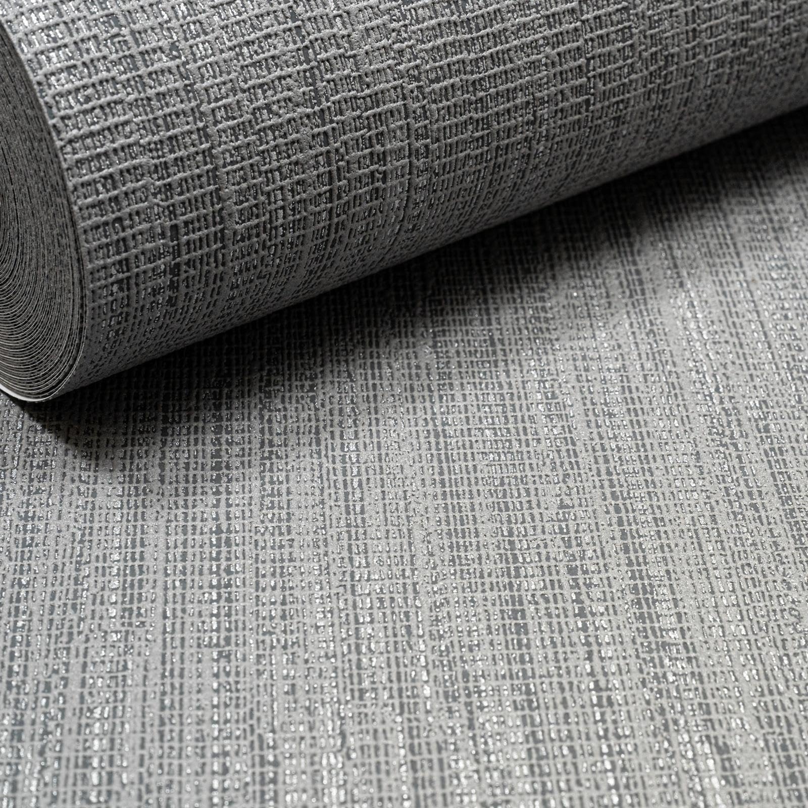 SOPHIE LAURENCE Charcoal Grey Metallic Wallpaper – Silver Shimmer Effect, Luxury Plain Vinyl, Paste The Wall, Textured Modern Wall Covering for Living Room, Bedroom, Hallway, Office 10m x 0.53cm