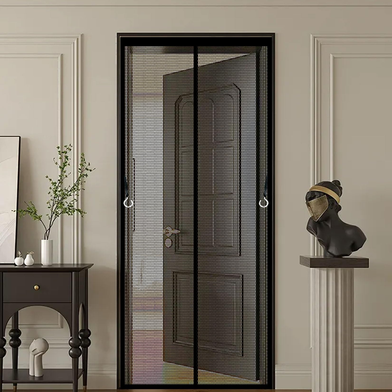 Liujyuan Black Magnetic Screen Door 63 X 141 Cm With Magnets, Magic Tapes, Polyester Door Fly Screen, Patio Curtain Insect Mesh Lets Fresh Air, Easy To Install Pet And Kid Friendly,