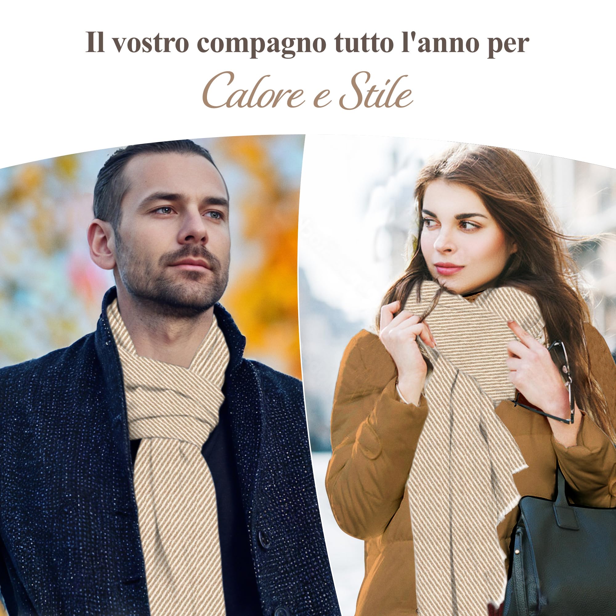 Sciarpa Unisex in Cashmere - Lana per Donna e Uomo, Leggera Con Motivo a Strisce - Avvolgente e Calda 68 x 190 cm, da Collo - Prodotto in Nepal