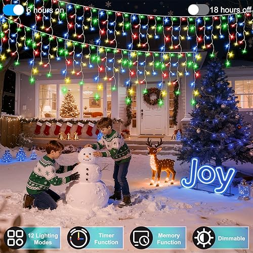 Miniatura 3 de 1332 luces LED de Navidad de 132 pies con 296 gotas, 12 modos regulables, multicolor, luces colgantes al aire libre con memoria de temporizador,