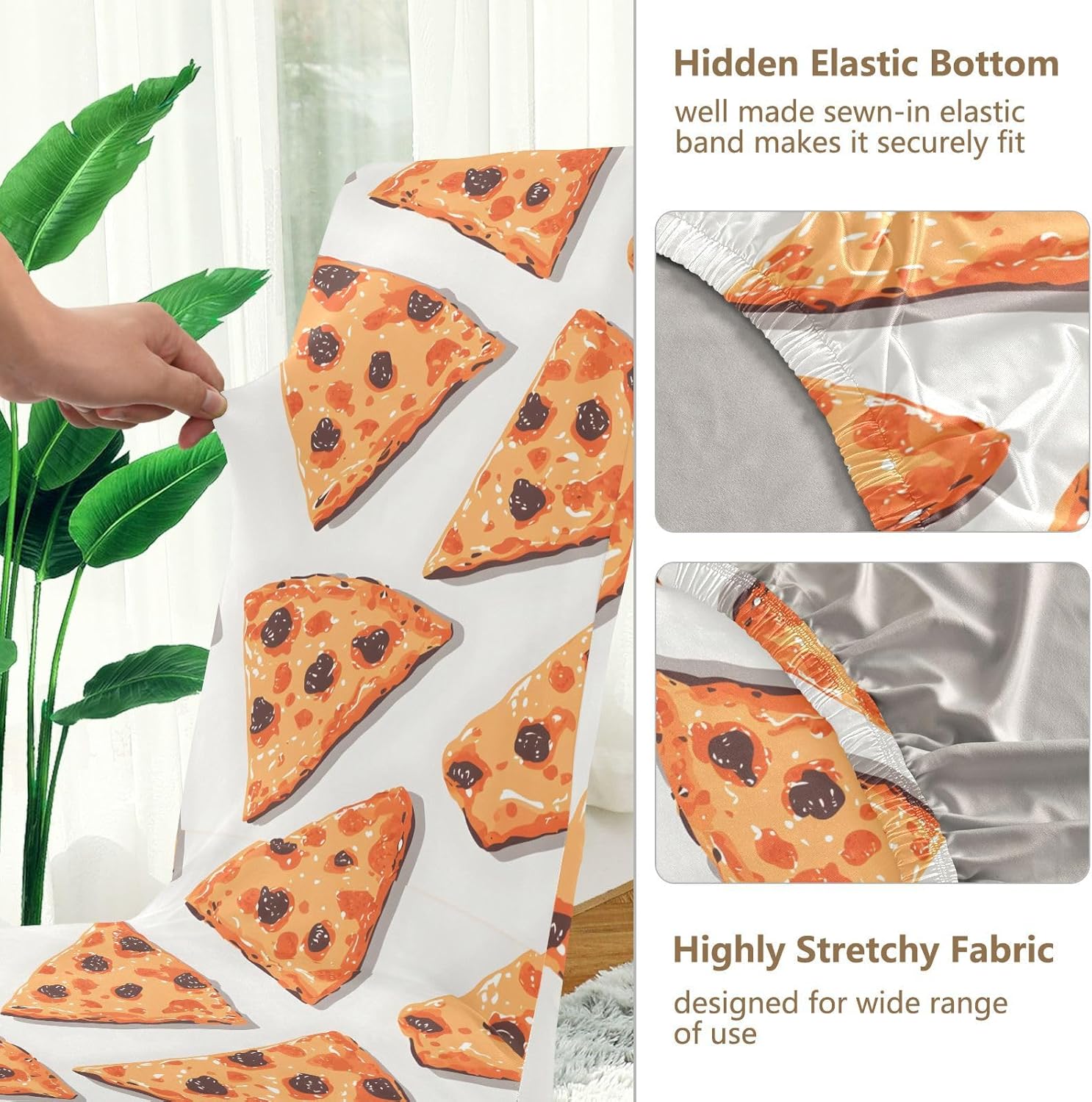 ALAZA Chair Covers for Dining Room, Pattern Tile Pizza Tile Pattern Stretch Chair Cover Sets Chair Protector Removable Washable for Ktichen Restaurant Hotel