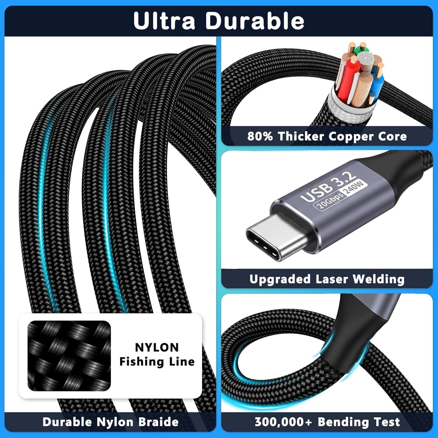 USB-C-Verlängerungskabel (20 Gbit/s/240 W/4 K bei 60 Hz/3,3 Fuß), USB 3.2 Gen 2, USBC-Verlängerungskabel, kompatibel mit iPhone 17, 16, 15, Pixel PSVR2, MacBook, Dockingstation, Monitor
