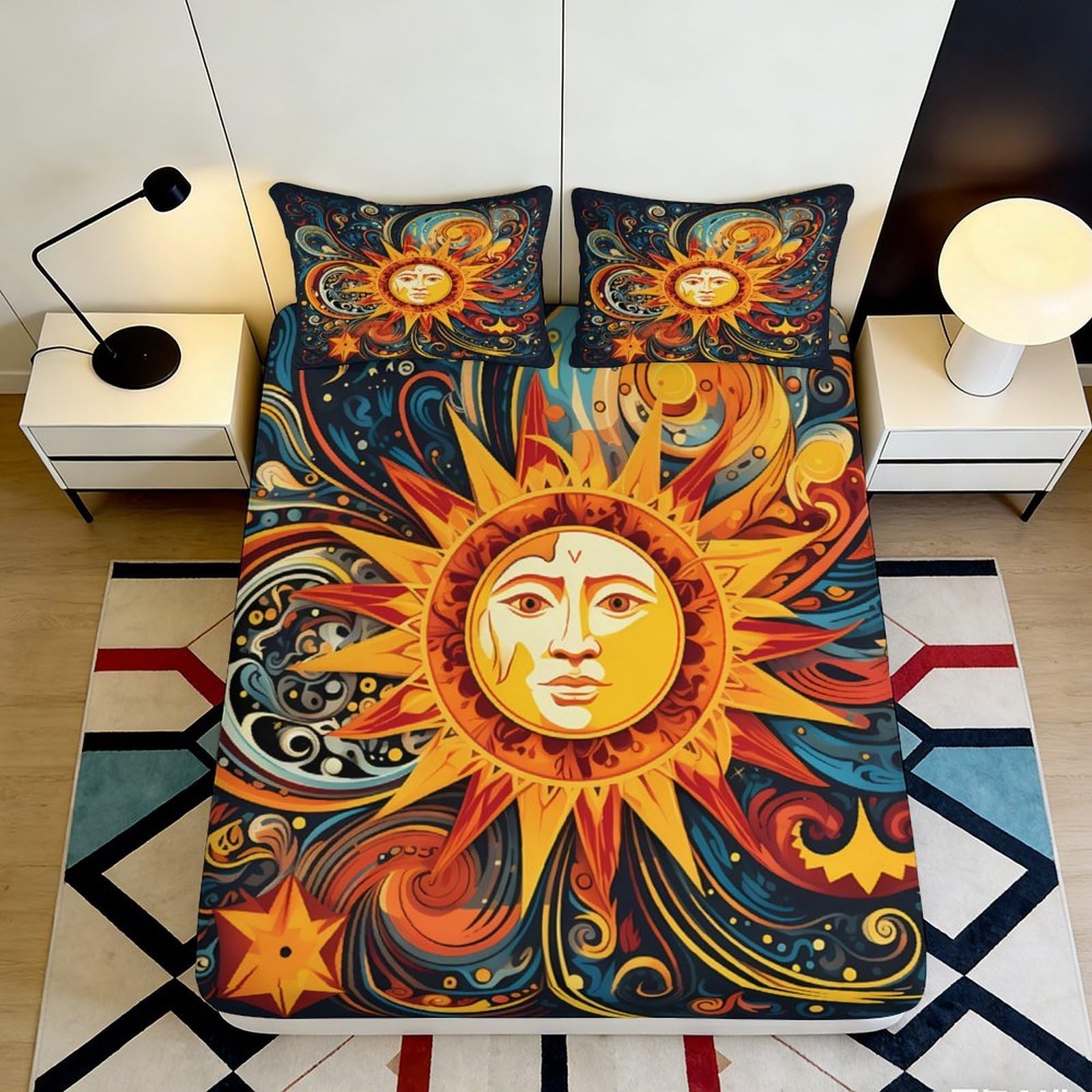 Jqzkxnhpbr Style-3 3D Printed Sun Mandala Fitted Sheet Microfiber Slip-Resistant Swirl Mattress Cover For Bedroom Dorm Easy Care Decor 90X200x25cm