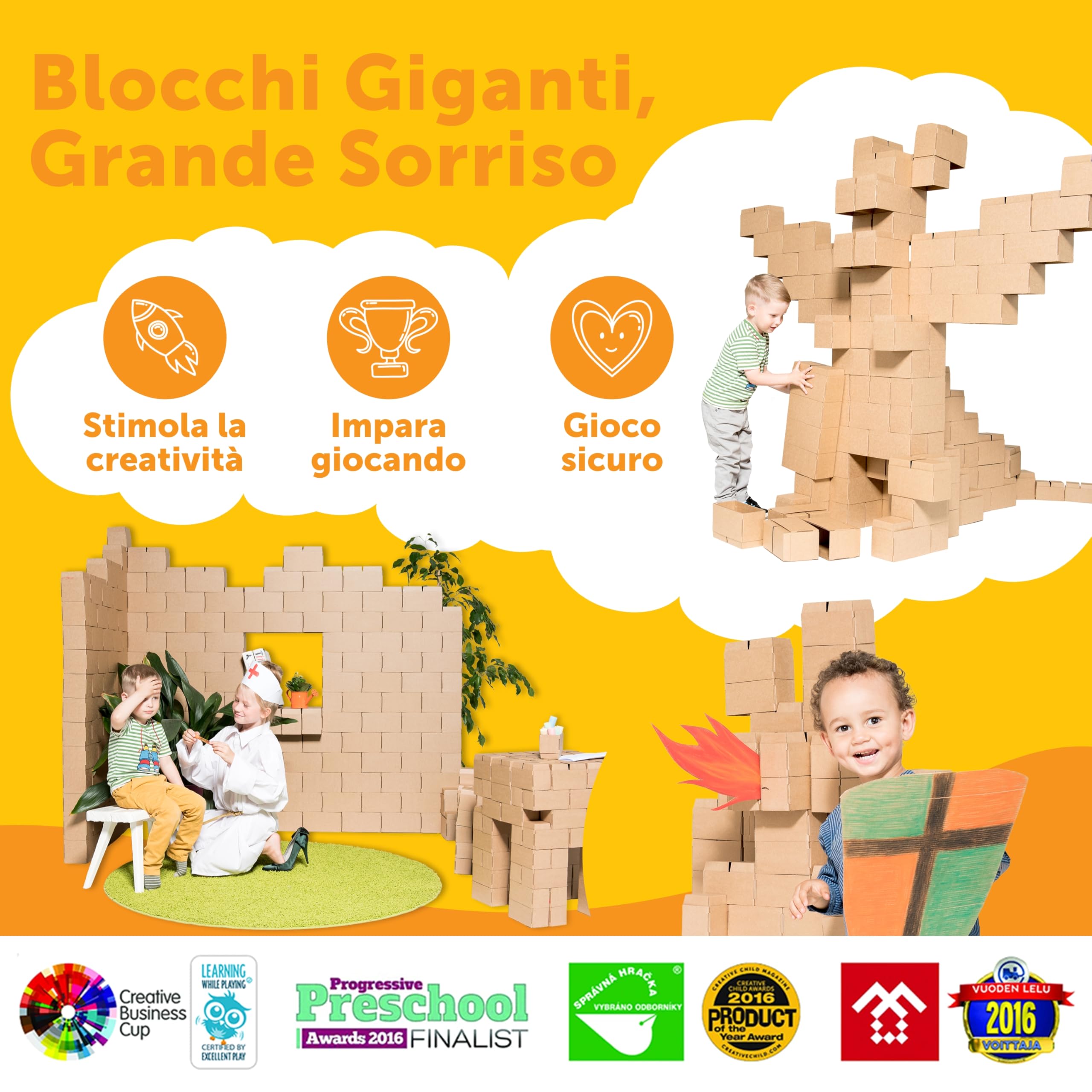 GIGI Bloks 200 Mattoncini Costruzioni Grandi per Bambini XXL Impilabili & Incastro | Cartone Blocchi Costruzioni per Bambini Robusti e Facili da Montare | Grandi Giochi Montessori Creativi & Educativi