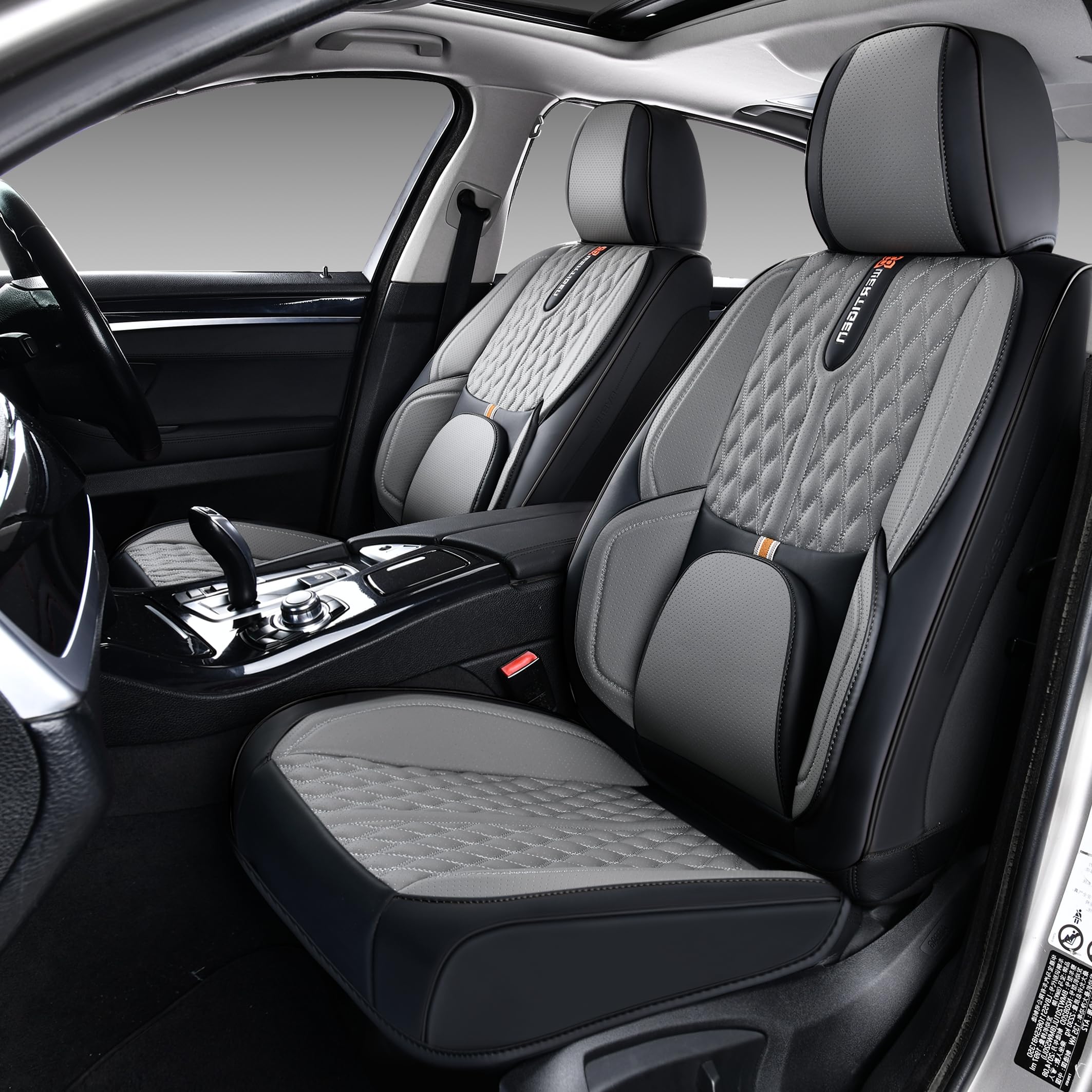 Wertigen Car Seat Cover Full Set, Universal Car Seat Cover for Cars, Black and Gray, with Lumbar Support, Premium Artificial Leather, Waterproof and Easy to Clean, Airbag Compatible