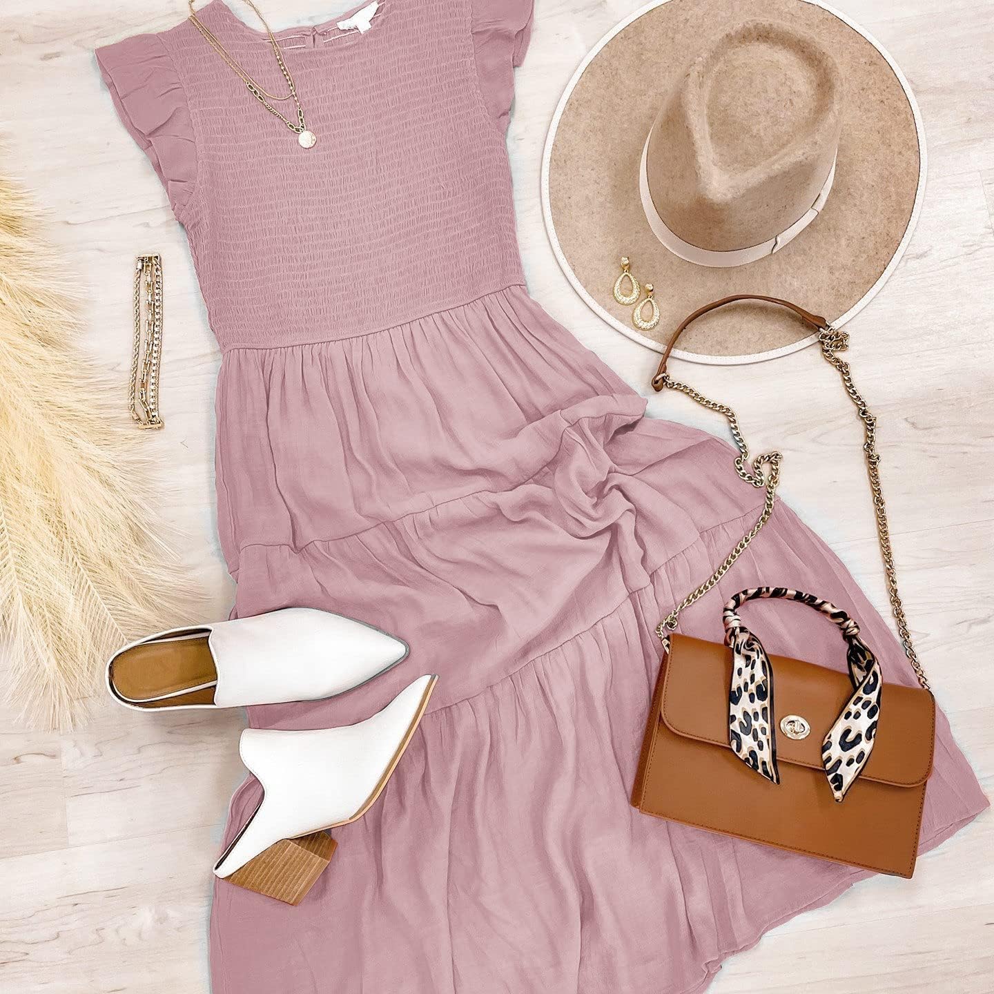 MEROKEETY Women's Flutter Short Sleeve Smocked Midi Dress Summer Casual Tiered A-Line Dress - Image 6