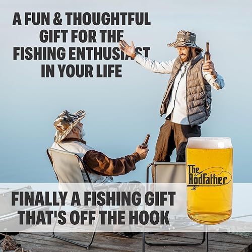 Miniatura 20 de Blue Ridge Mountain Gifts - Can Shaped Glass American Flag Fishing Rod Design 16 oz Glass Gift for Dad or Husband Fun Design Unique Drinking Glass