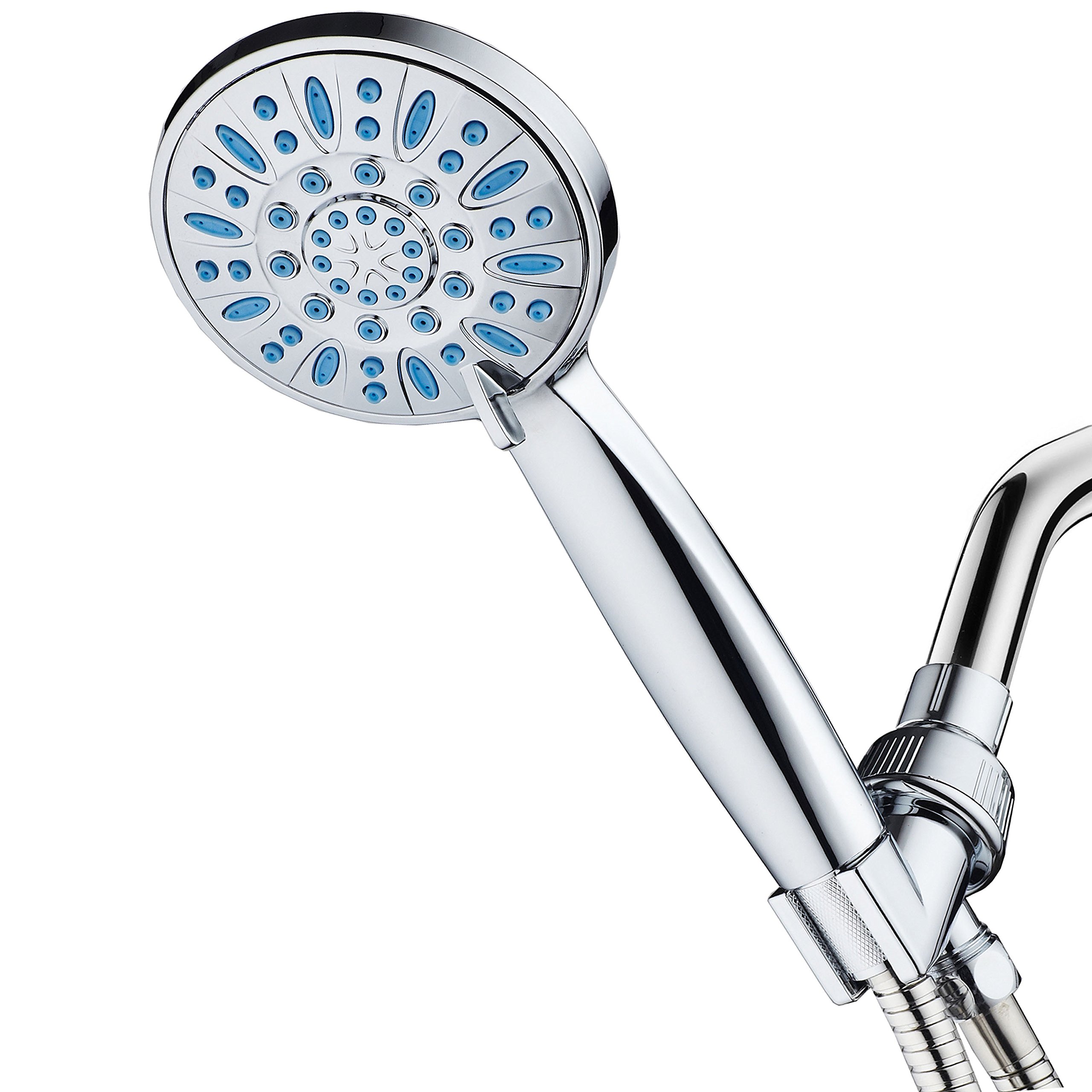 AquaDance 5516 4" Antimicrobial/Anti-Clog High Pressure Micro Nozzle with 6 Settings, Protection Against Mildew and Bacteria for Stronger Shower Head, AquaBlue, Chrome/Waves