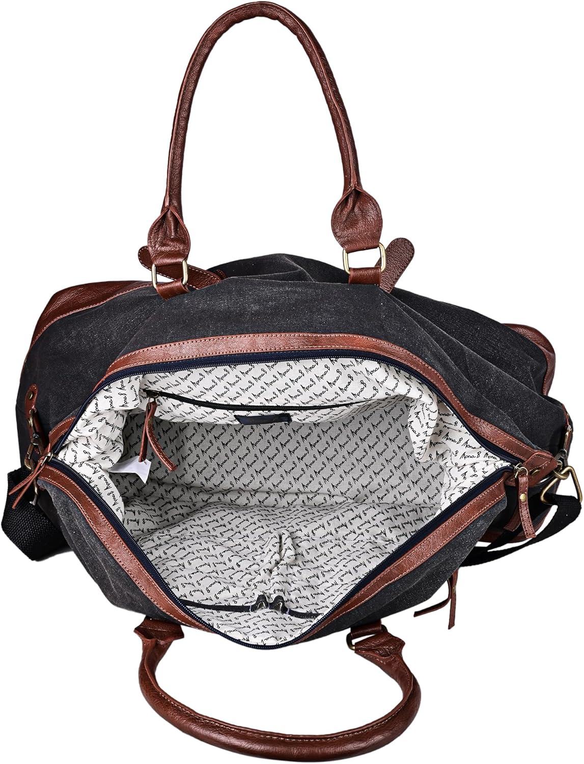 Mona B. Explorer, navy Convertible Upcycled Canvas Duffle Vegan Leather Trim duffle -M-1842