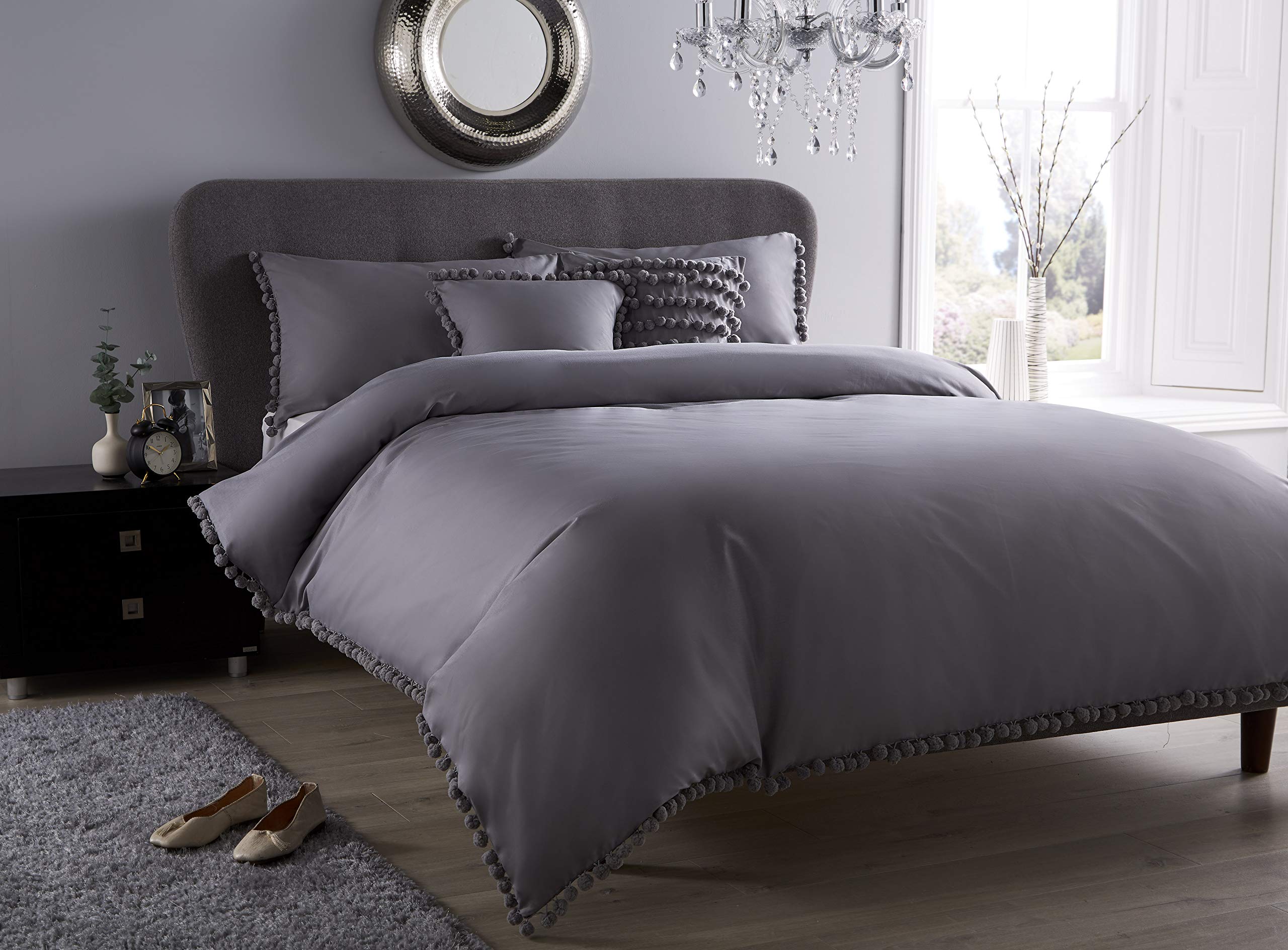 Looms & Leaves Grey New Tassel Duvet Cover Pom Pom Duvet Cover Bedding Set In (, Double)