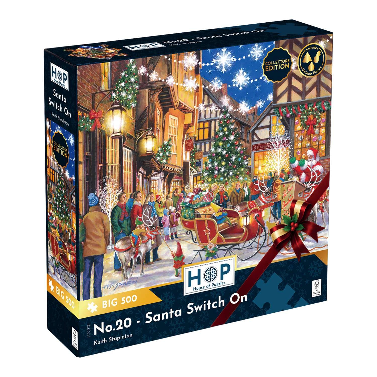 The House of Puzzles Santa Switch Jigsaw - Big 500 Piece Jigsaws For Adults, Extra Large Pieces, Artist Illustrated, Scenic Landscape, Deluxe Puzzle Gifts, Unique Christmas Shaped Pieces
