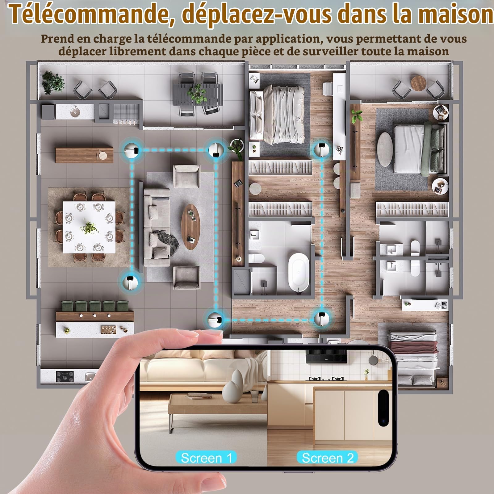 Robot de Caméra, 1080P Double Caméra Robotique, WiFi Mobile Pet Camera avec Croisière Automatique, Audio Bidirectionnel et Vision Nocturne pour Animaux de Compagnie Maison