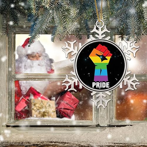 Miniatura 6 de Adorno de Navidad de metal gay con copo de nieve de metal, orgullo de la paz, adornos de Navidad LGBTQ con derechos de igualdad, decoraciones de