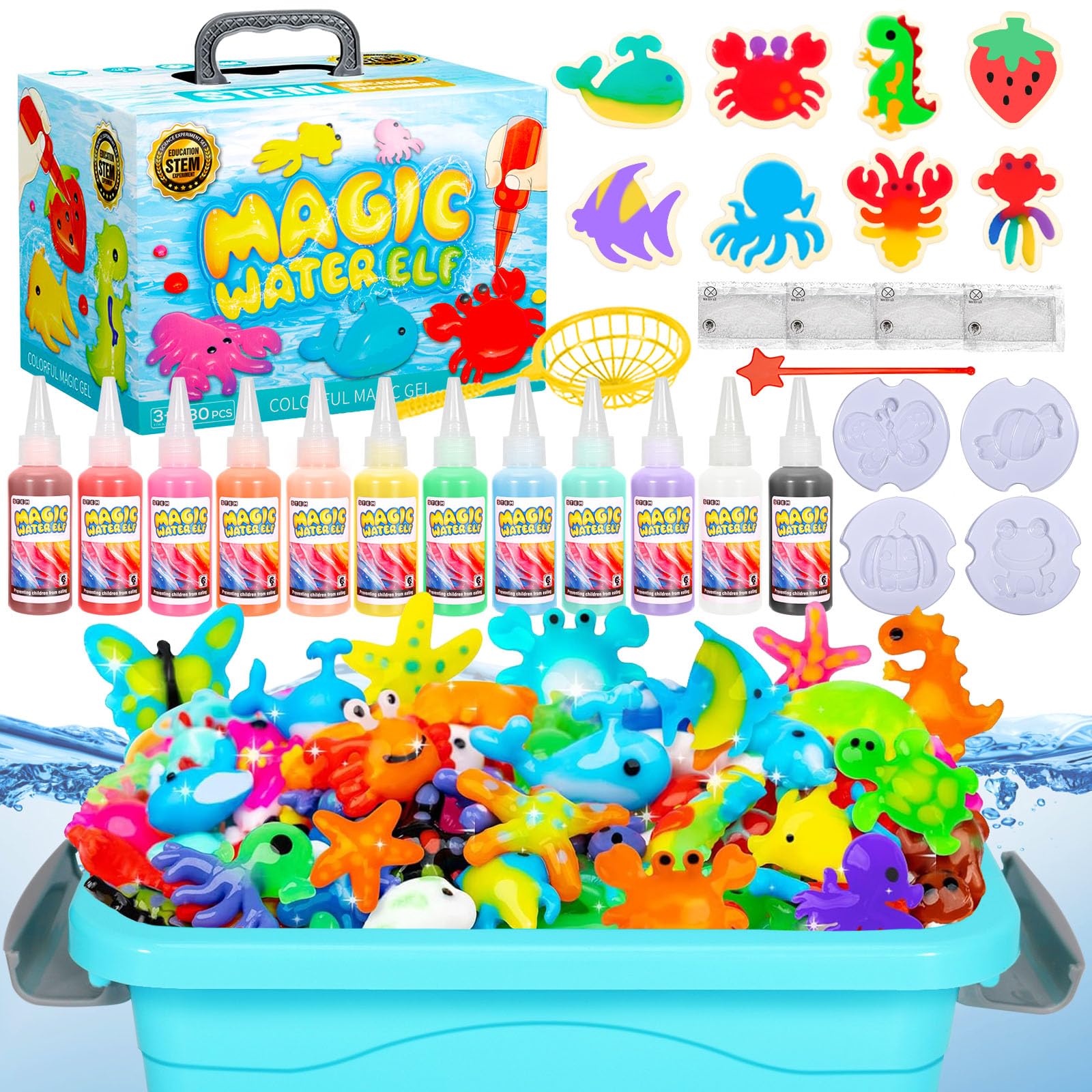 Aqua Gelz Creative Set, Juguete de Gel de Agua Mágico 3D DIY, Juego Magic Gel Kit con 12 Colores y 12 Moldes, Regalo de Juguete Creativo para Niños de 3 Años en Adelante, Niños y Niñas