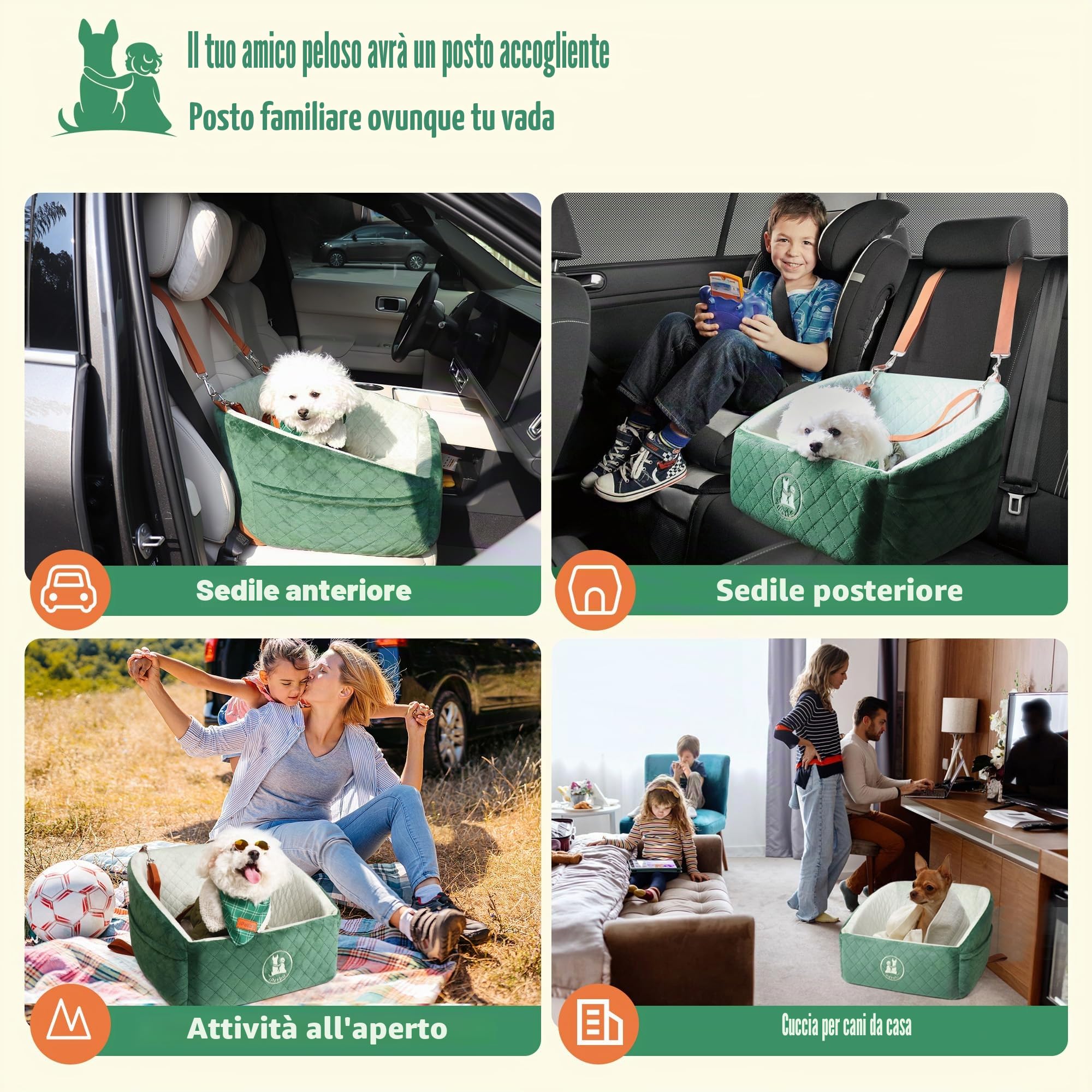 Seggiolino per Cani Auto per Piccoli & Medi Cani – Protezione Anti-Crash, Antiscivolo, Protegge l'Interno dell'Auto, Rimovibile & Lavabile