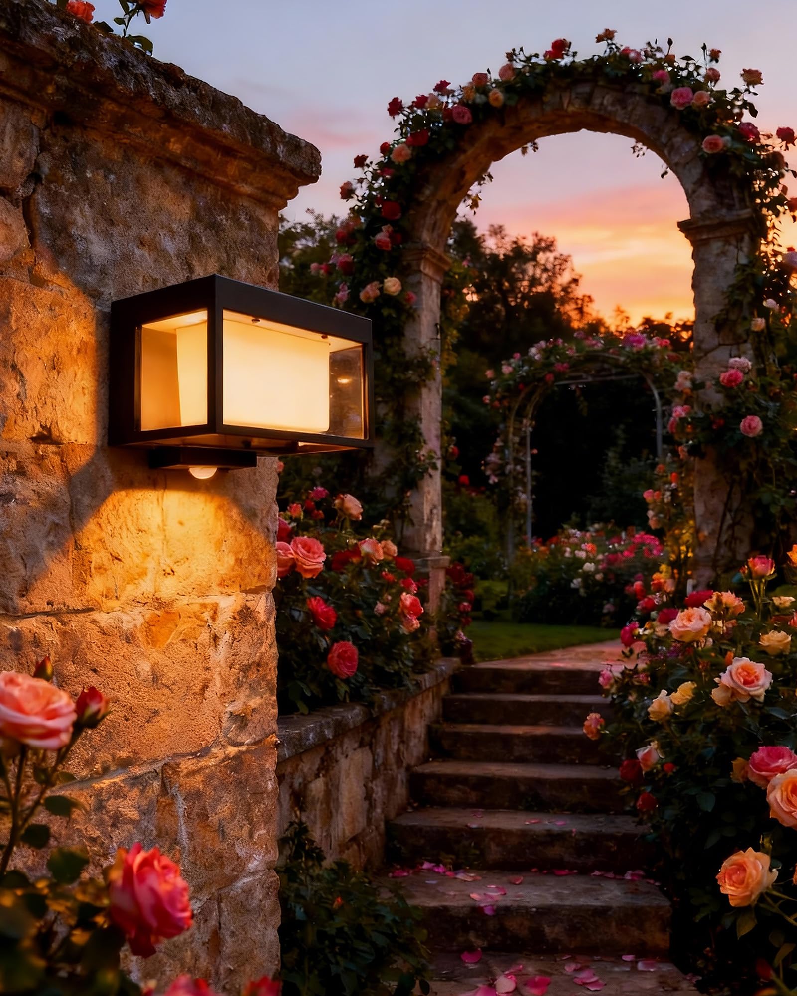 RUIQIO Solar Wall Lights with Motion Sensor: 3000K Solar Outdoor Door Wall Light with PIR, Dusk to Dawn Wall Lighting Waterproof for House, Garage, Porch, Doorway, Garden (1 Pack)