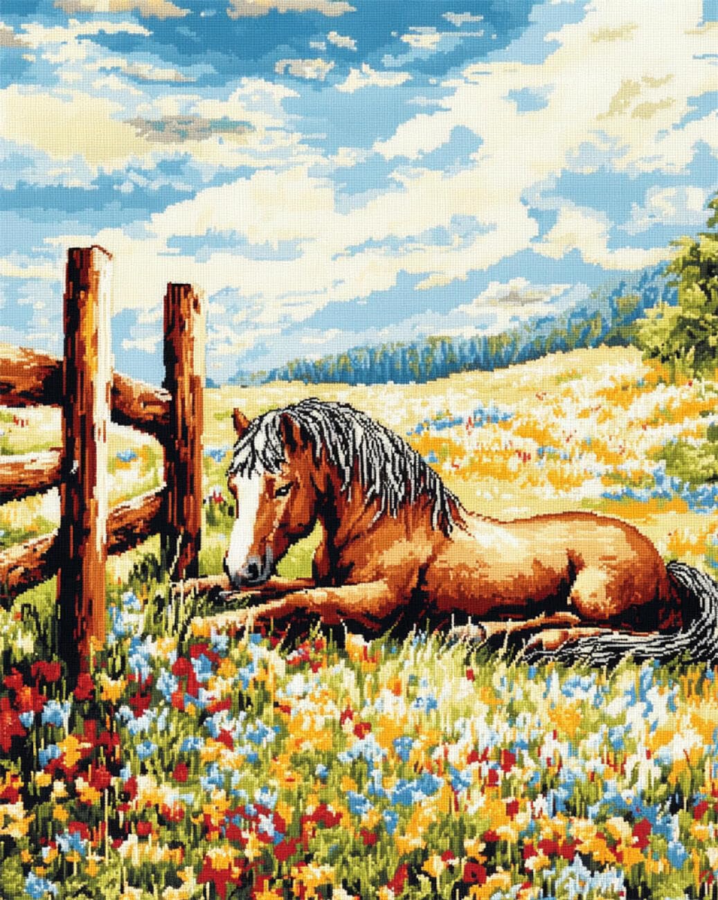 AMBATTERY Animal Latch Hook Kitshorses and Scenery Latch Hook Rug Kits for Adults and Beginner DIY Needlework Crocheting Carpet Kit with Color Preprinted Pattern 23x35in