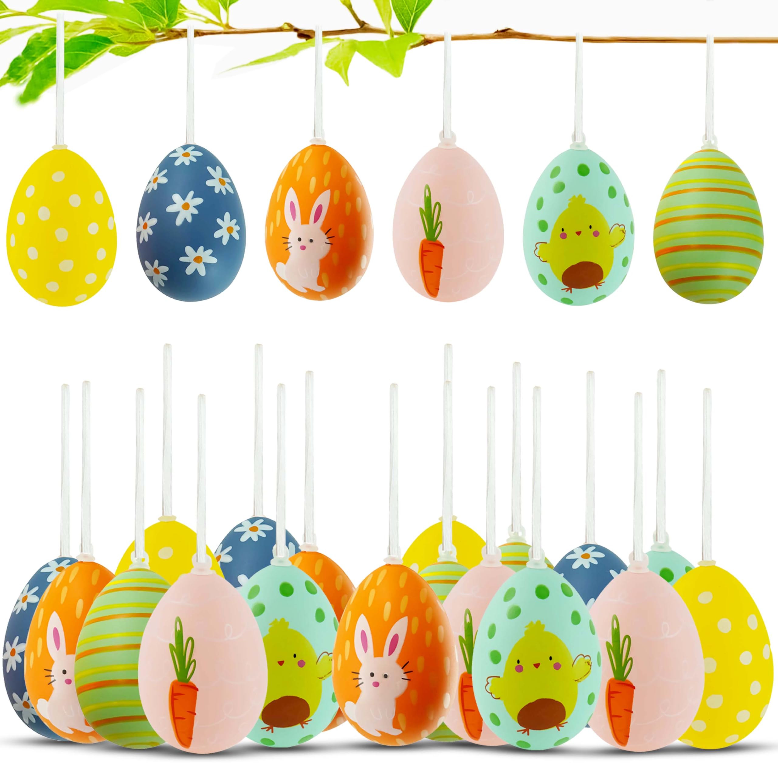 Srv Hub 24Pcs Plastic Easter Eggs Easter Hanging Eggs 24Pcs, Easter Tree Decorations With Ribbon, 6Cm Easter Crafts For Kids Diy Home Decor, Assorted Patterns Colorful Easter Presents