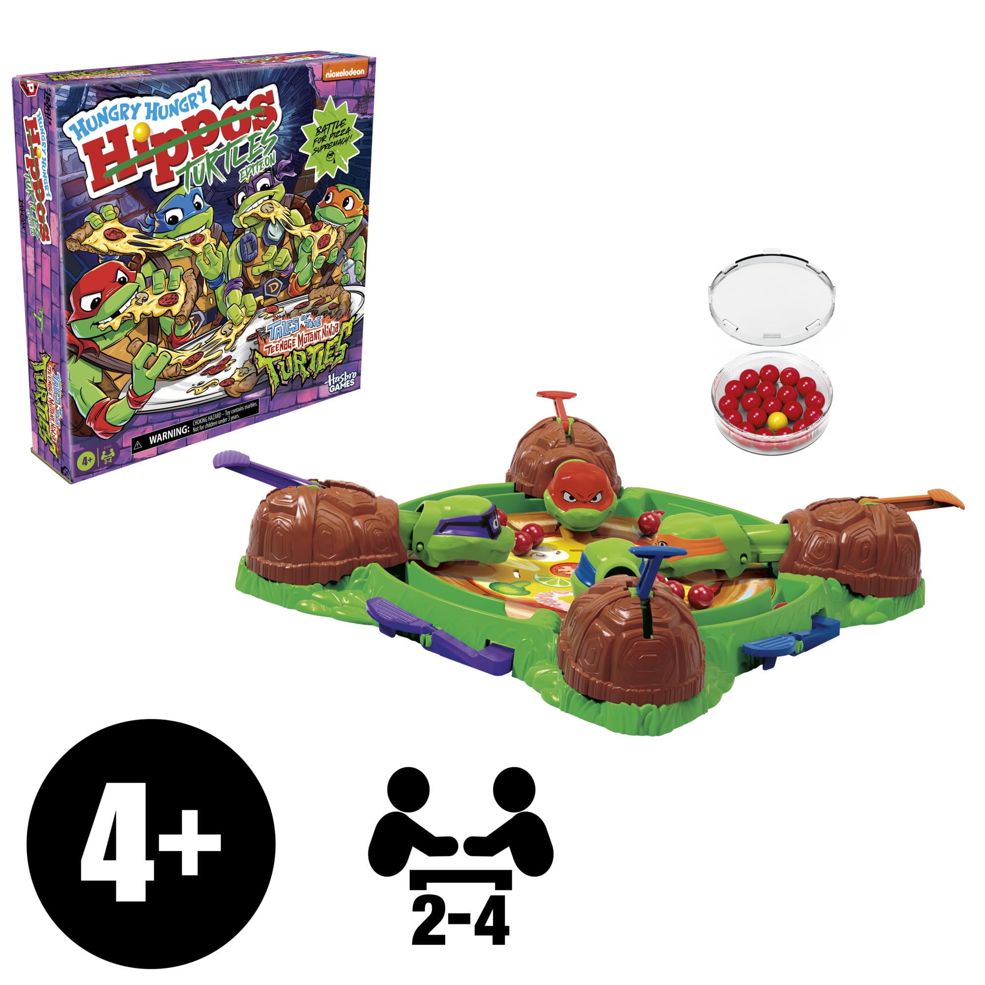 Hasbro Gaming Hungry Hungry Hippos: Teenage Mutant Ninja Turtles Edition Gioco da tavolo, Giochi da tavolo per bambini, Divertimento in famiglia per 2+ giocatori