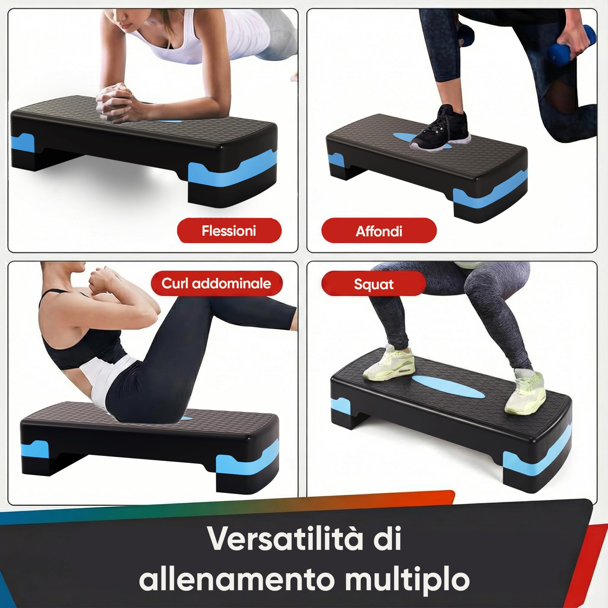 Ultrasport Step Fitness Aerobica Stepper Casa Antiscivolo Regolabile 2 Altezze Stepboard 68x28 cm Blu