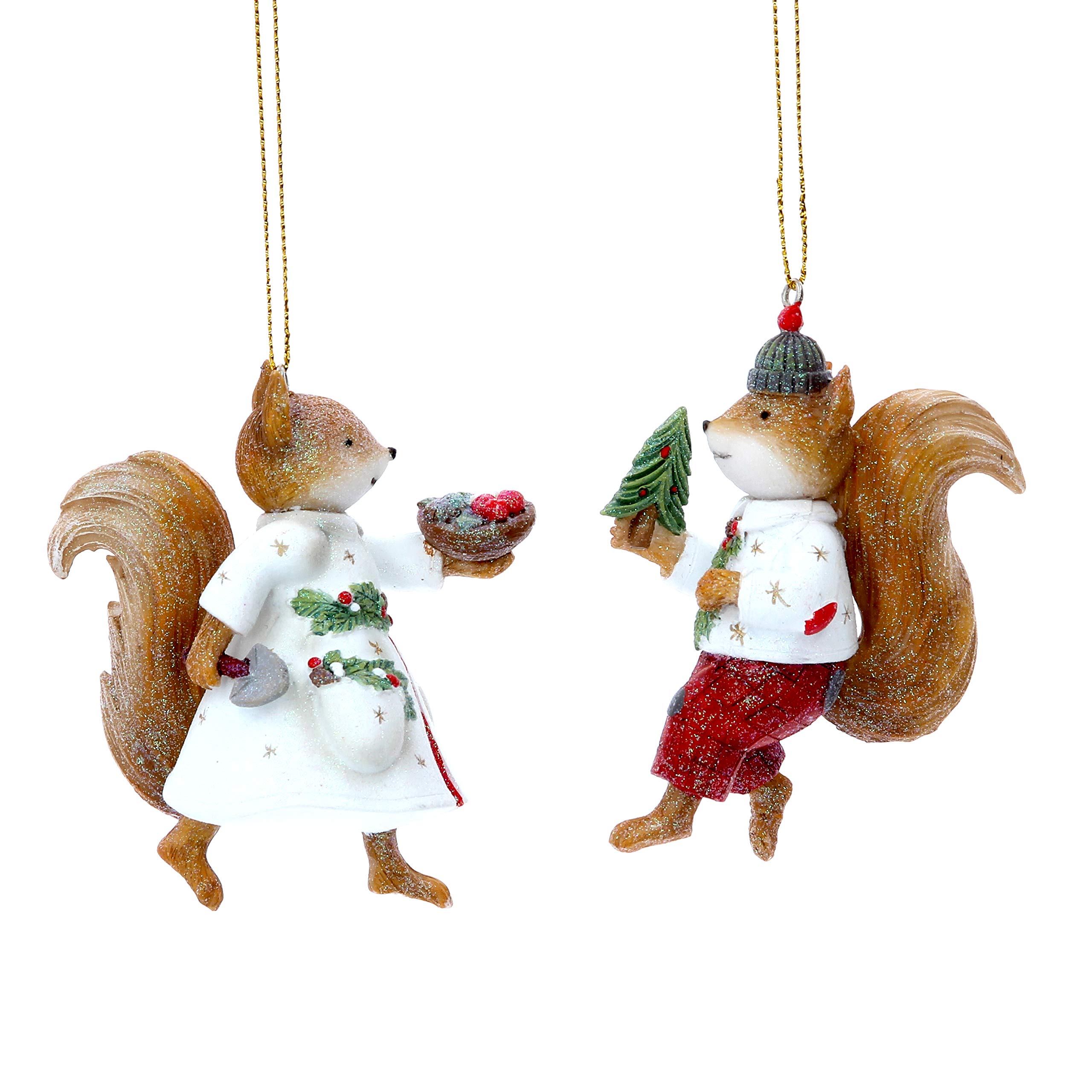 Gisela Graham Resin Mr and Mrs Woodland Animals 8.5 Centimeter Badgers Foxes Mice and Squirrels Set of 2 Assorted (Mr and Mrs Squirrel Dressed in White)