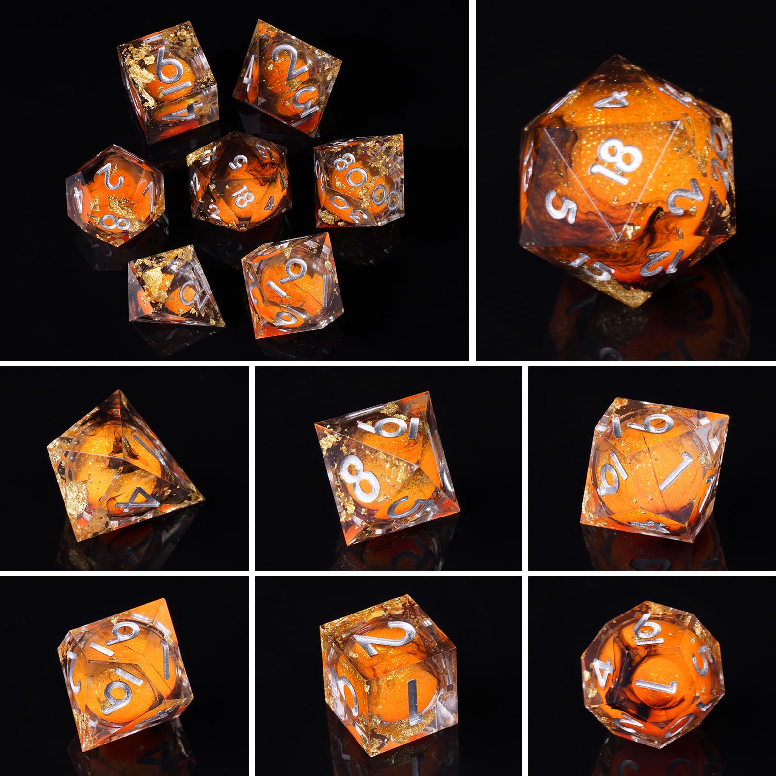ORUZA 7 PCS Liquid Core DND Dice Resin Sharp Edge Dice Polyhedral D&D Dice Set for Dungeons and Dragons RPG MTG Table Games - Image 2