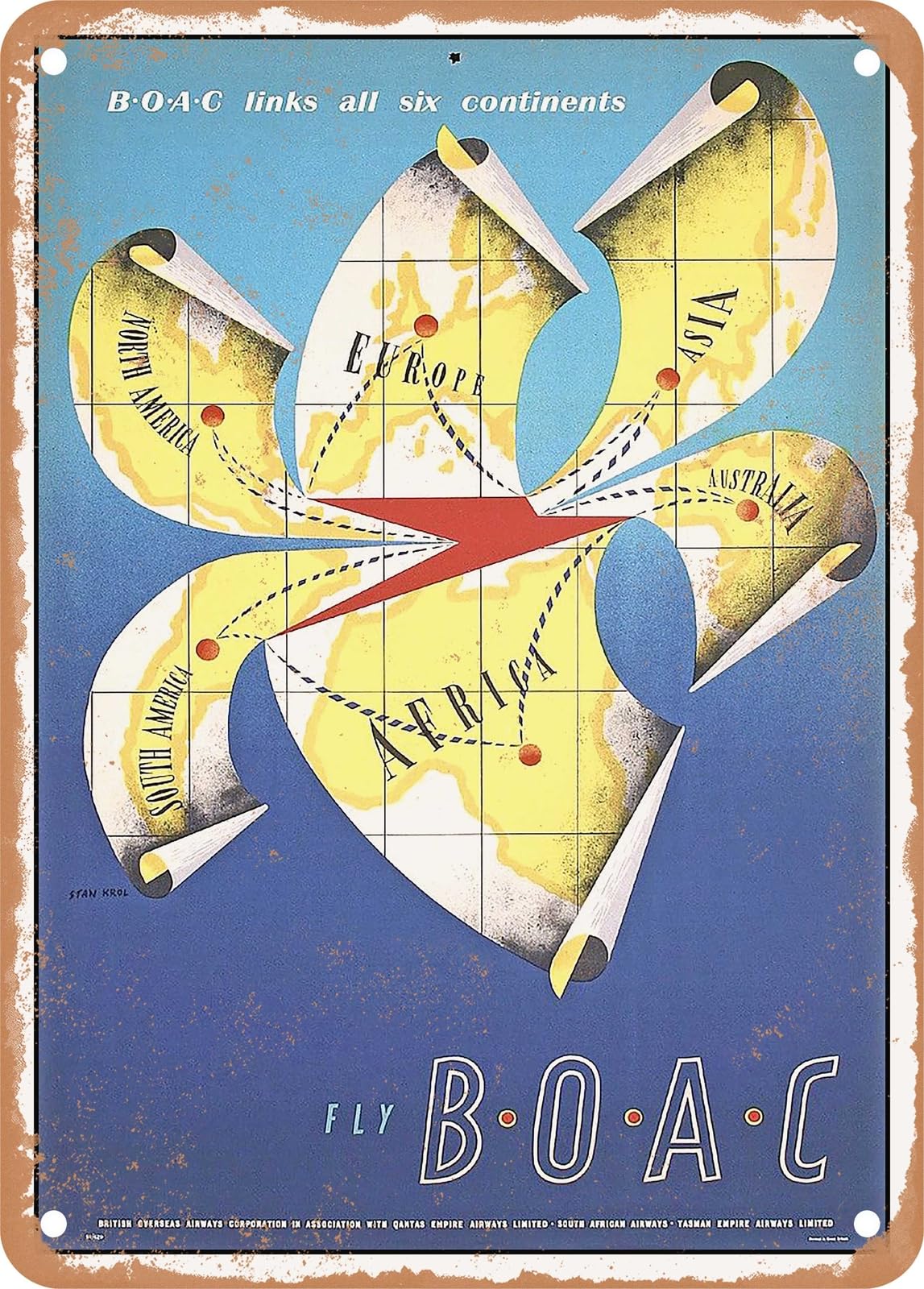 METAL SIGN - 1951 BOAC Links All Six Continents Fly BOAC Vintage Ad home decor