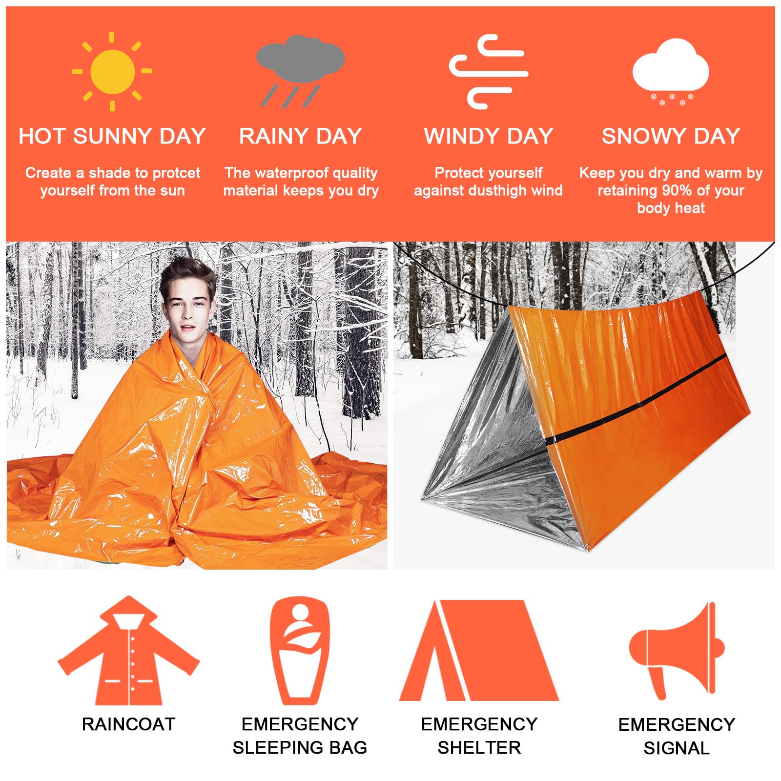 Saco de dormir de emergencia ultraligero impermeable con manta salvavidas y silbato de señal