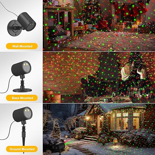 Miniatura 4 de Proyector de luces láser de Navidad – Láser estrellado rojo/verde en movimiento con control remoto RF, impermeable, para el hogar, decoración de
