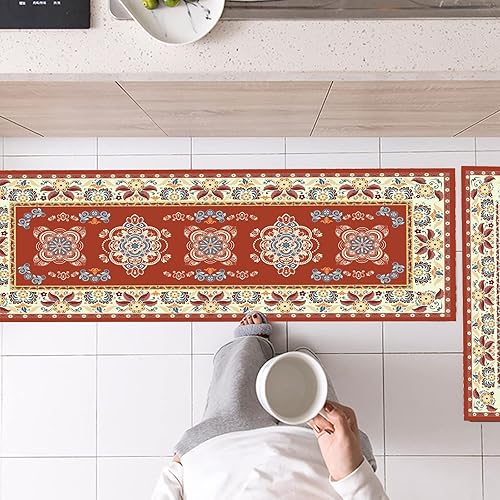 Miniatura 3 de 2 tapetes de cocina, tapetes de cocina rojos vintage para piso, alfombra de pasillo lavable para mujeres/hombres (20 x 32 pulgadas/19.7x31.5 in, 20