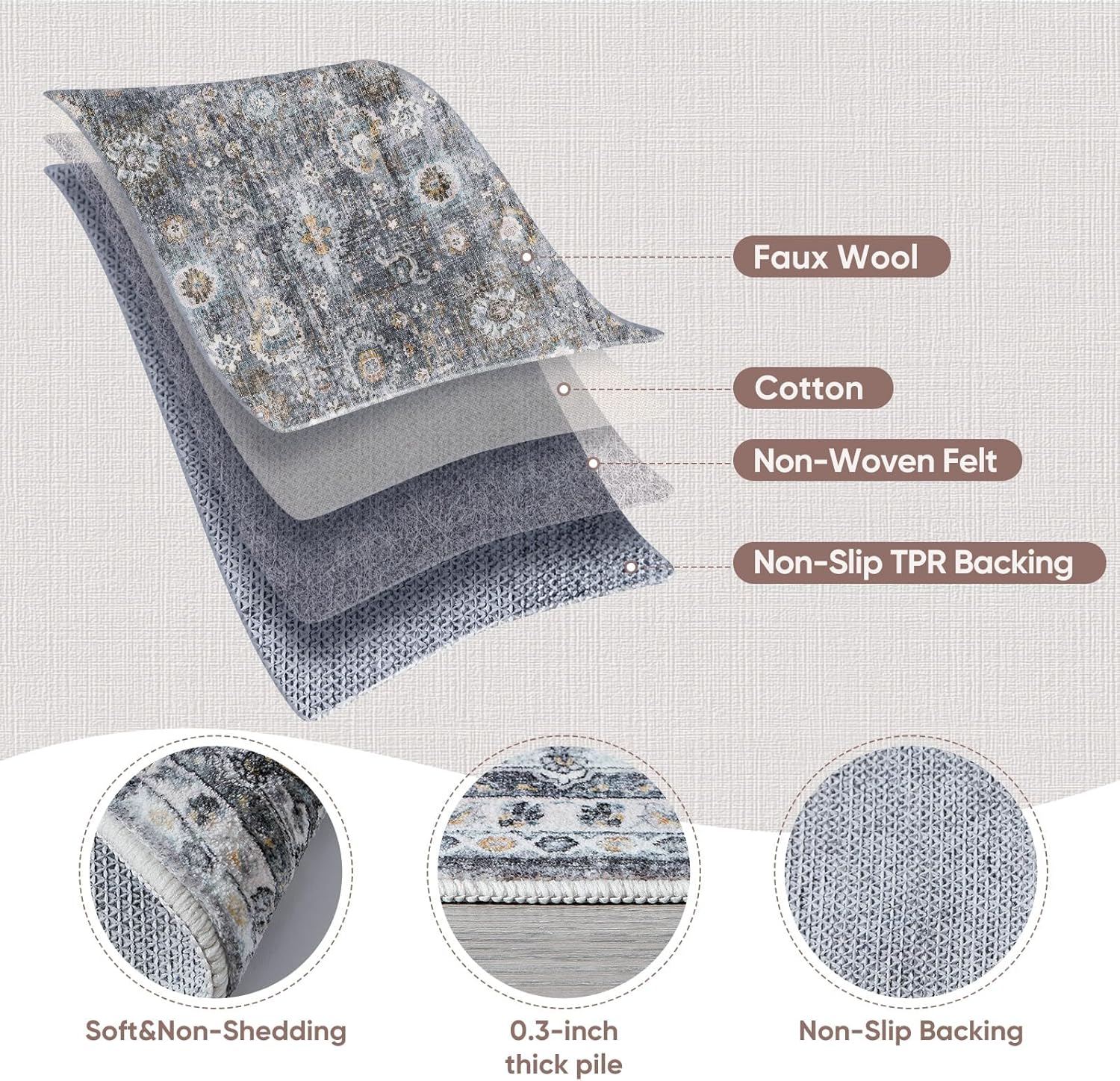 Runners for Hallways Kitchen Runner Rug Non Slip 2'x10' Long Washable Rugs with Rubber Backing Soft Vintage Carpet Runner for Hallways, Kitchen, Laundry, Bedroom, Bathroom (Grey)