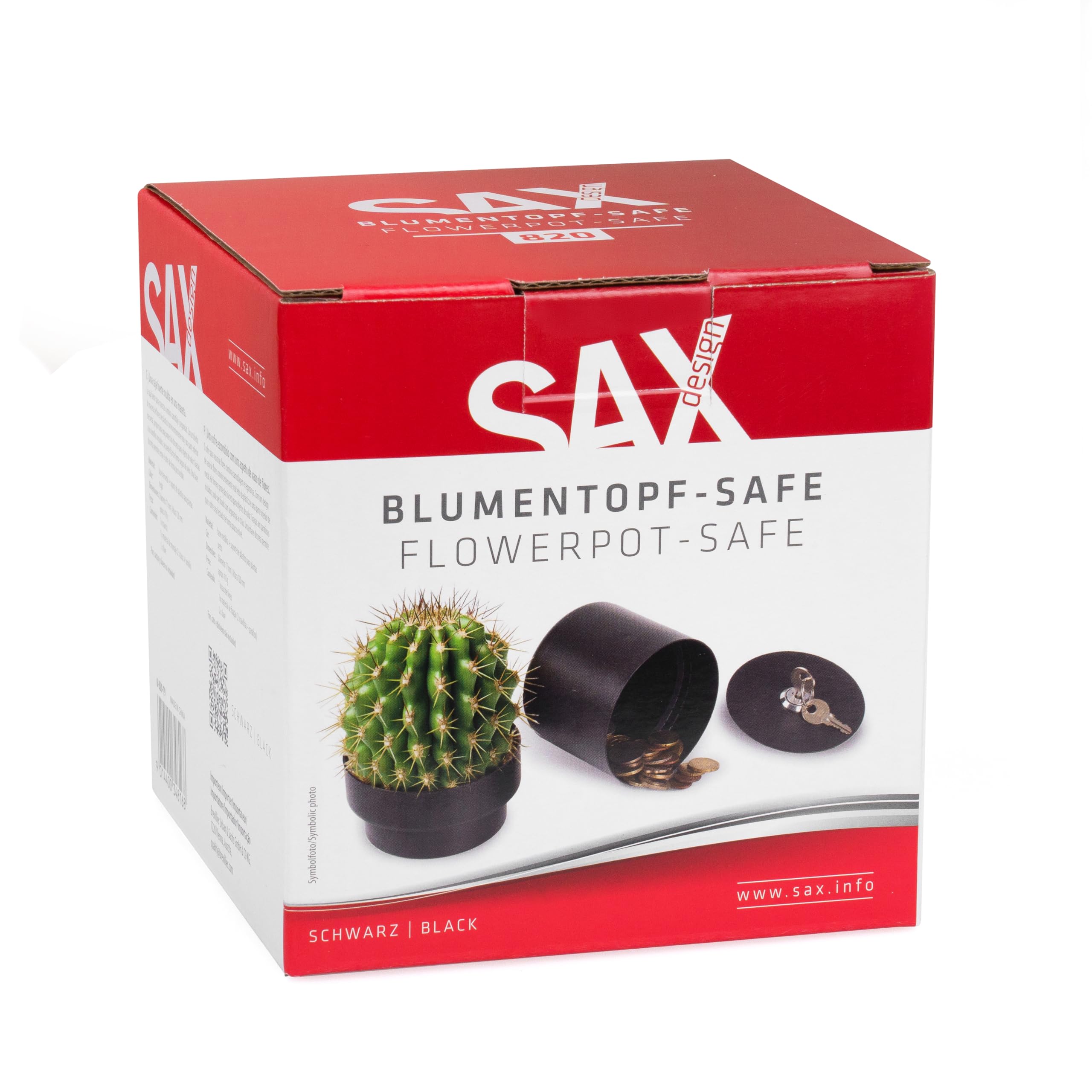 SAX Design Flower Pot Safe Black - Hidden Safe in Flower Pot Look, Lockable Secret Hiding Place for Valuables, Water and Dirt Protected, Safe to Fix (Plant Included)
